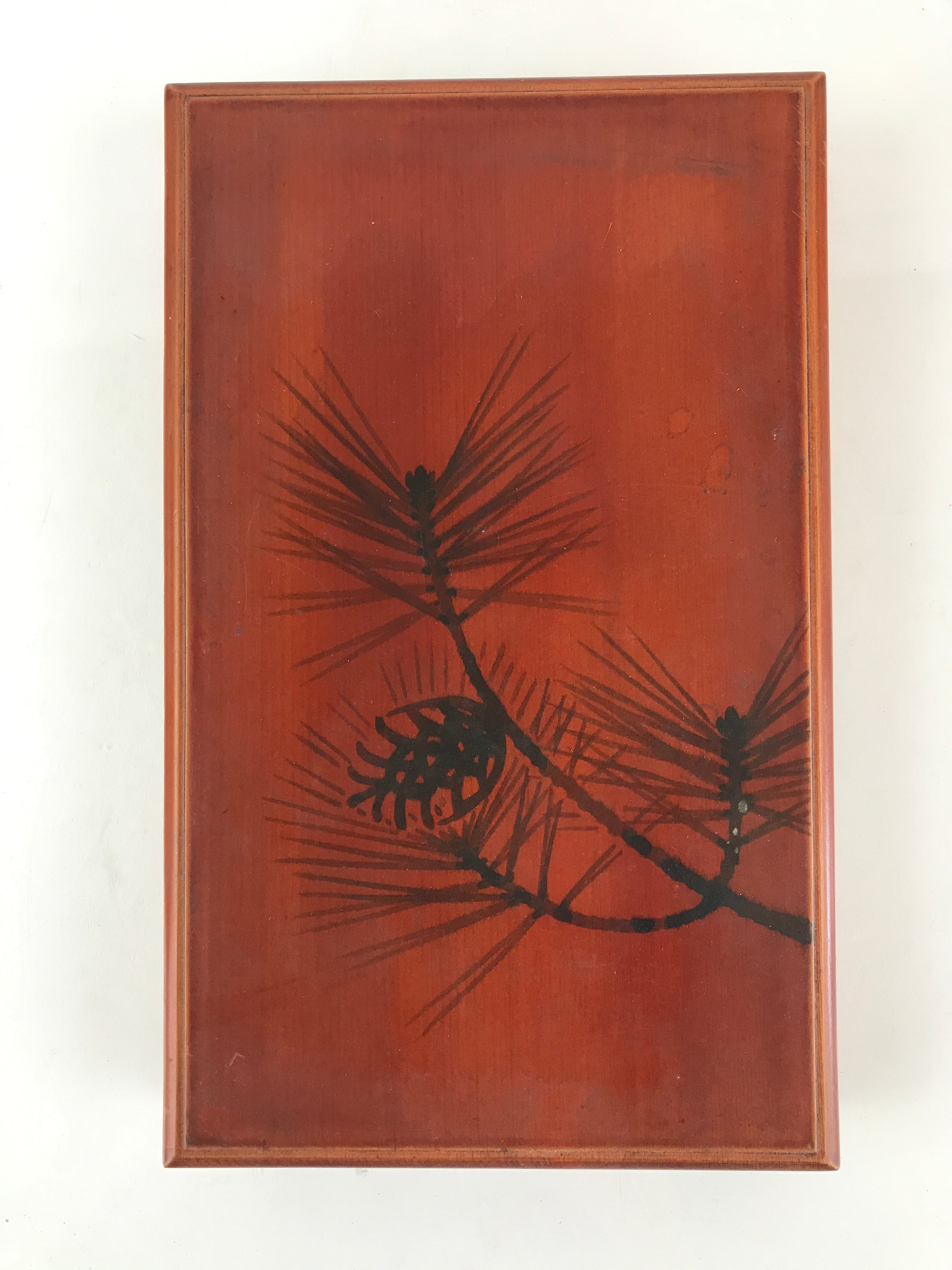 Japanese Wooden Lacquerware Lidded Box Fumibako Letter Stationary Box Brown FB68
