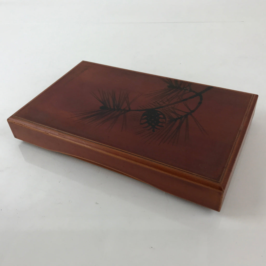Japanese Wooden Lacquerware Lidded Box Fumibako Letter Stationary Box Brown FB68
