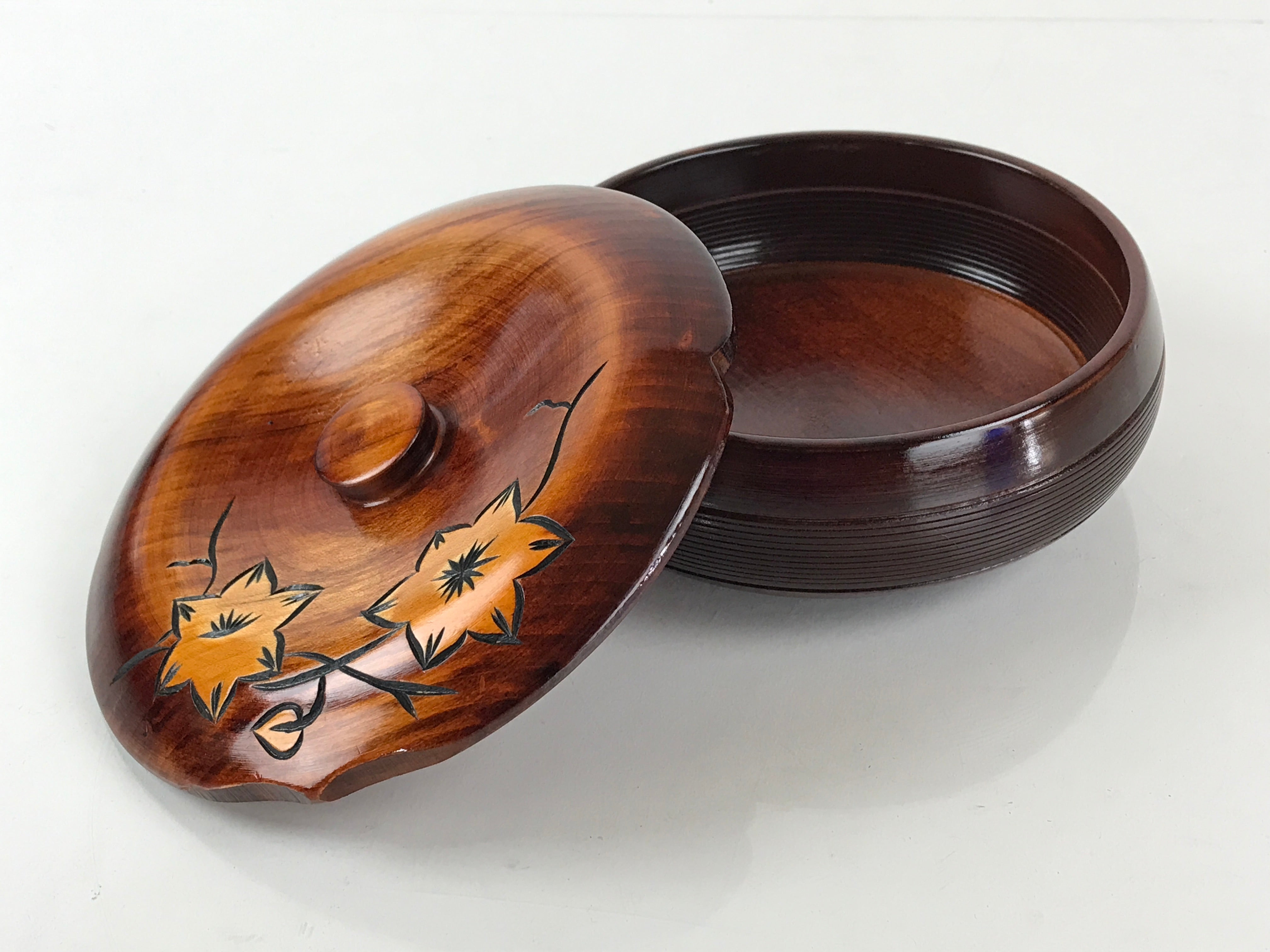 Japanese Wooden Lacquerware Lidded Snack Bowl Kashiki Vtg Tea Ceremony PX664