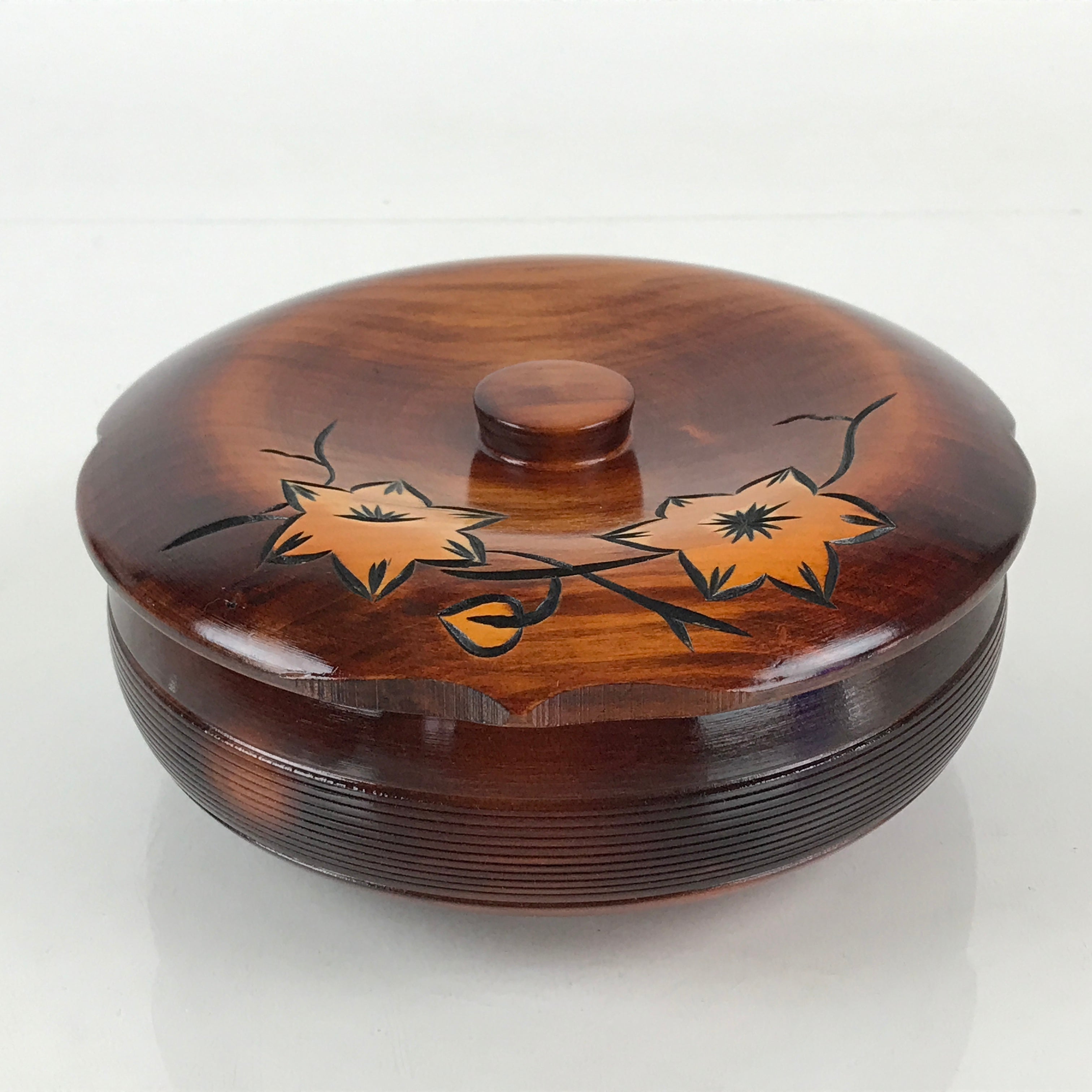 Japanese Wooden Lacquerware Lidded Snack Bowl Kashiki Vtg Tea Ceremony PX664