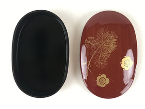 Japanese Wooden Lacquerware Lidded Toothpick Case Yoji-Ire Vtg Flower Pine UR853