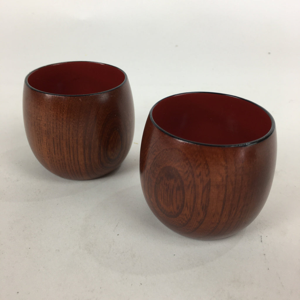Japanese Wooden Lacquerware Sake Cup 2pc Set Vtg Hollowed Natural Wood UR611