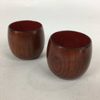 Japanese Wooden Lacquerware Sake Cup 2pc Set Vtg Hollowed Natural Wood UR611