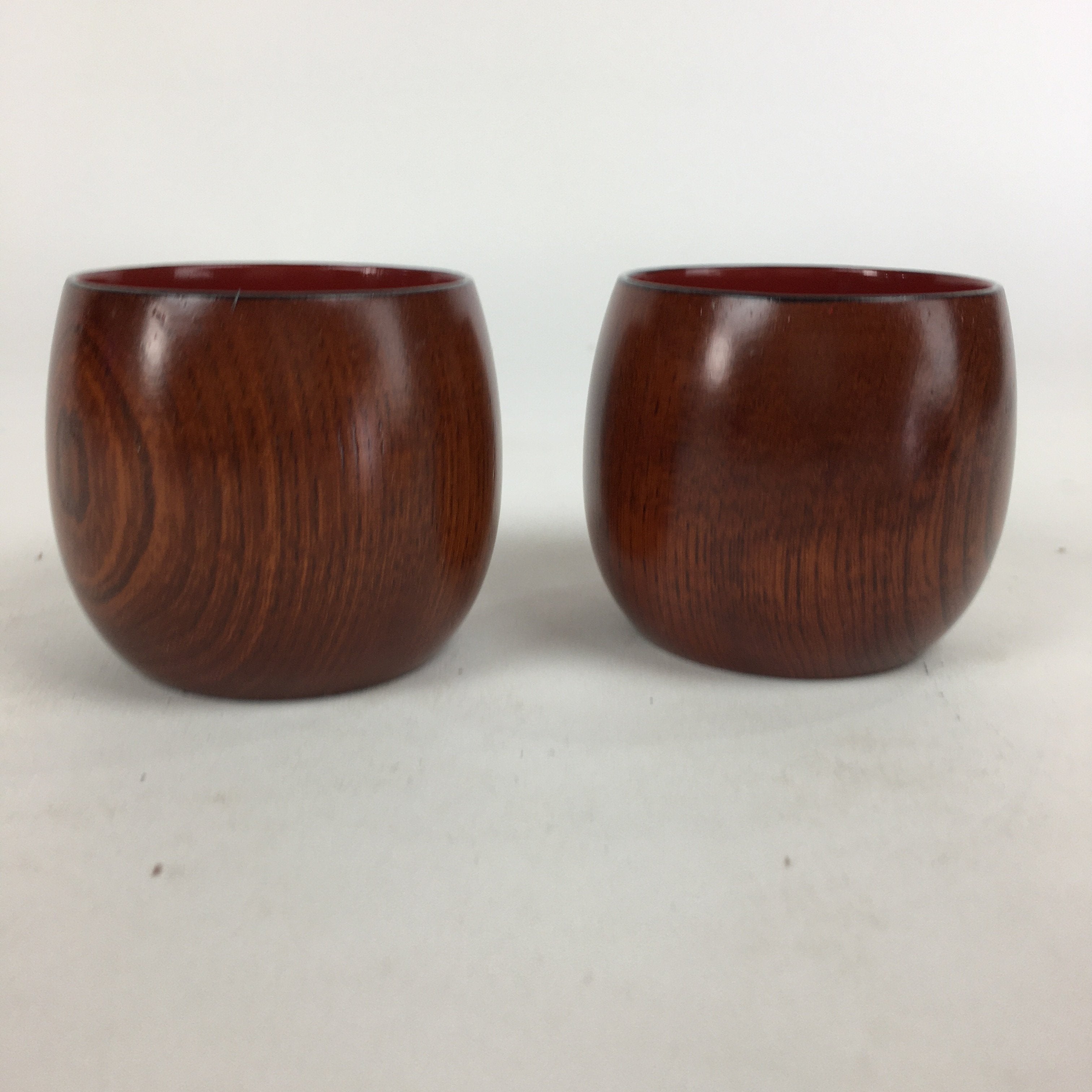 Japanese Wooden Lacquerware Sake Cup 2pc Set Vtg Hollowed Natural Wood UR611
