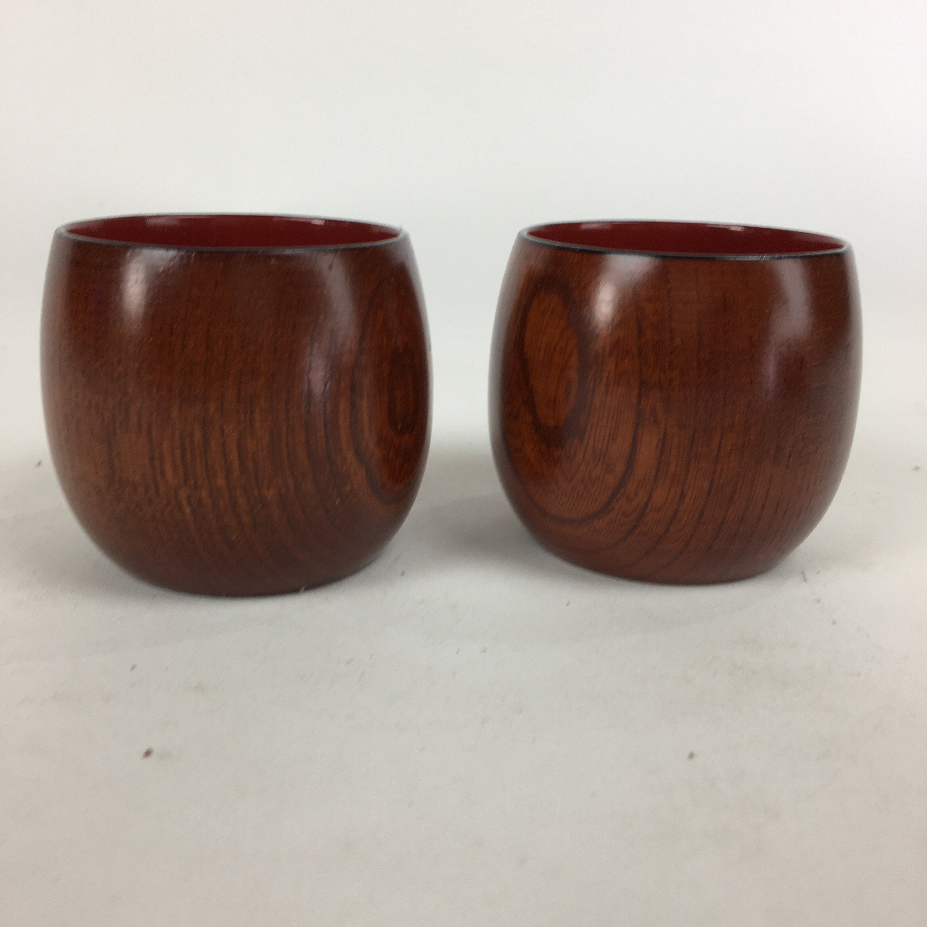 Japanese Wooden Lacquerware Sake Cup 2pc Set Vtg Hollowed Natural Wood UR611