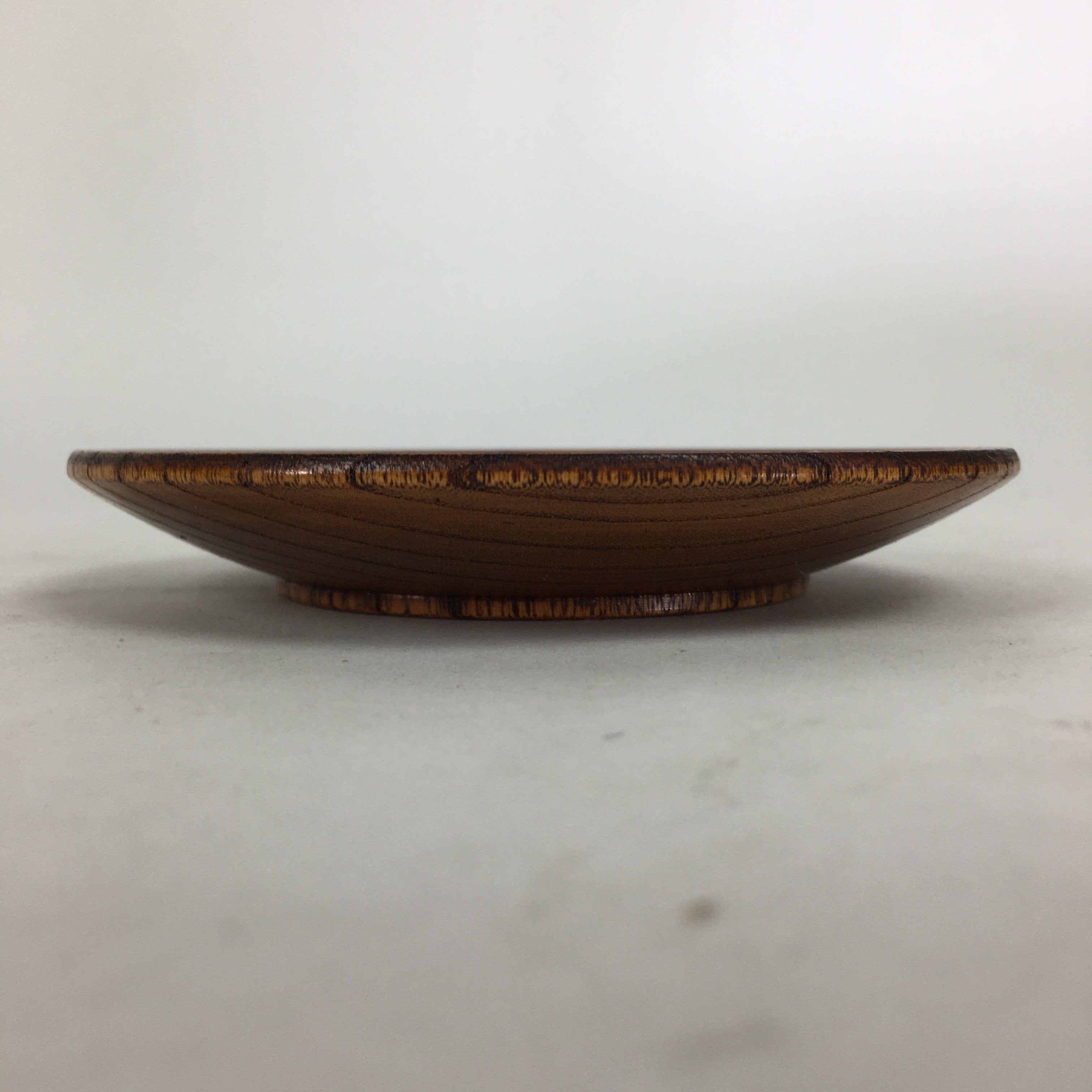 Japanese Wooden Lacquerware Small Plate or Drink Saucer Vtg Round Brown QT133