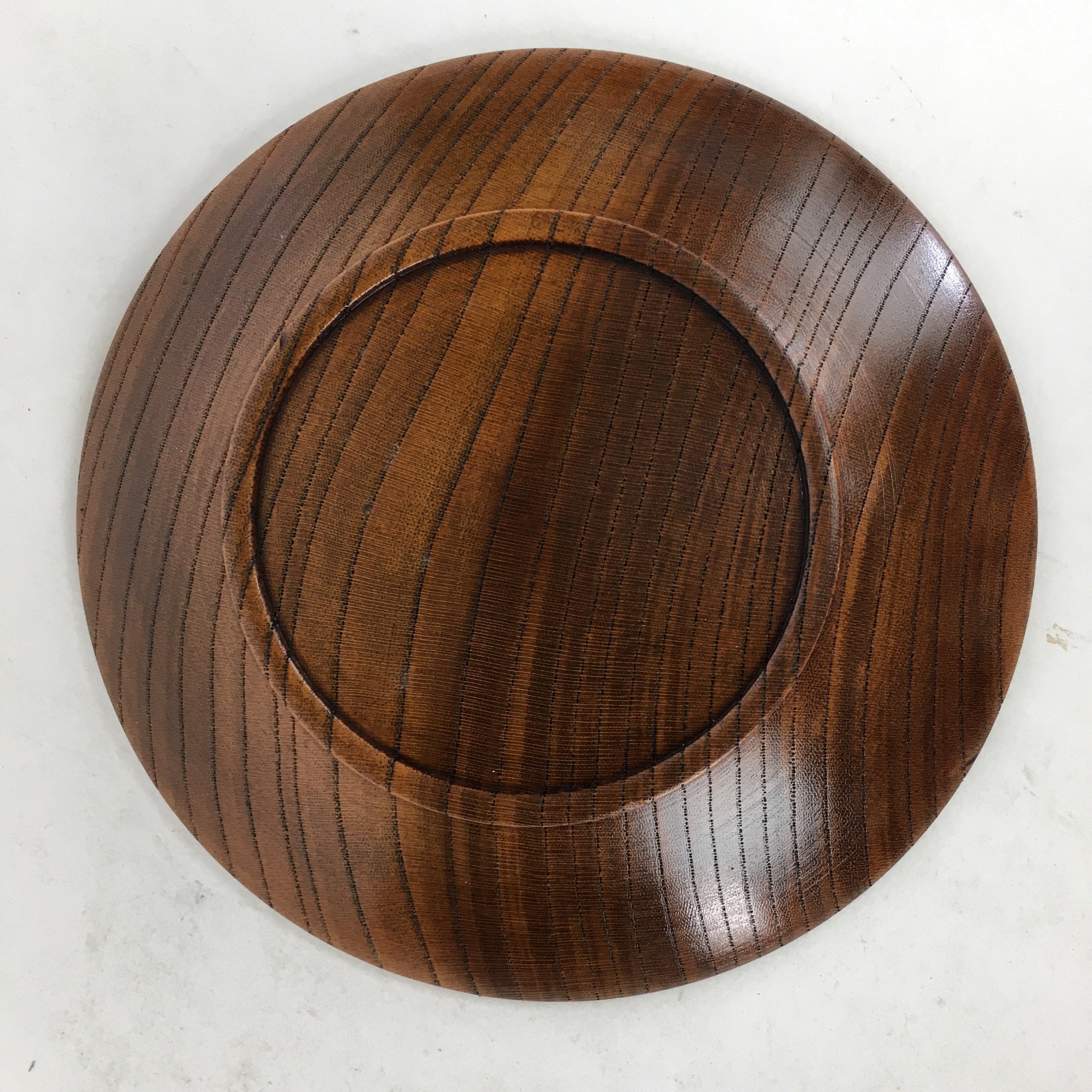 Japanese Wooden Lacquerware Small Plate or Drink Saucer Vtg Round Brown QT133