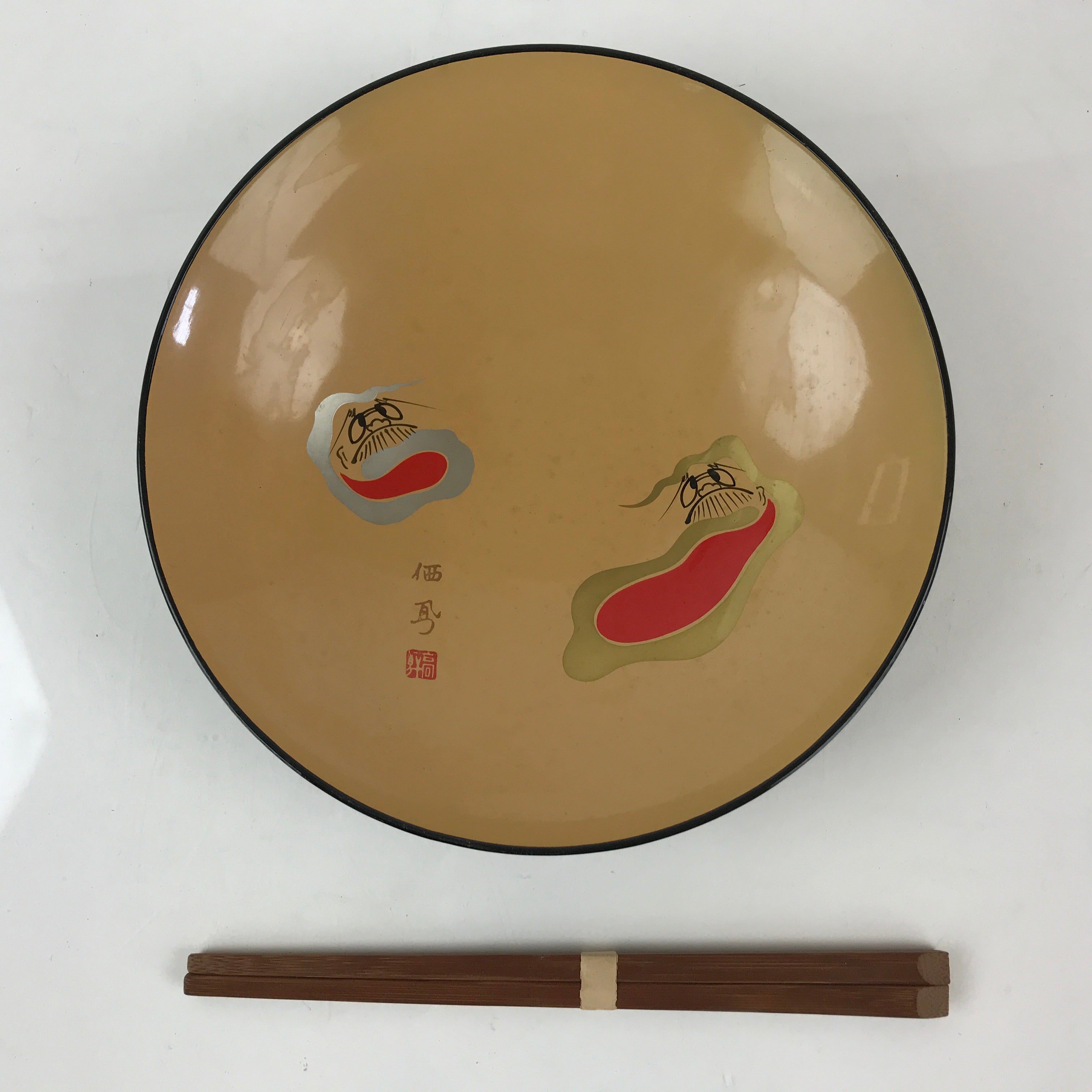 Japanese Wooden Lacquerware Snack Bowl Kashiki Chopsticks Vtg Tea Ceremony PX670