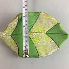 Japanese Wooden Leaf Doll Figurine Green Kimono Silk Pattern Vtg Ningyo KD10