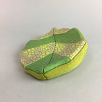 Japanese Wooden Leaf Doll Figurine Green Kimono Silk Pattern Vtg Ningyo KD10