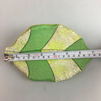 Japanese Wooden Leaf Doll Figurine Green Kimono Silk Pattern Vtg Ningyo KD10