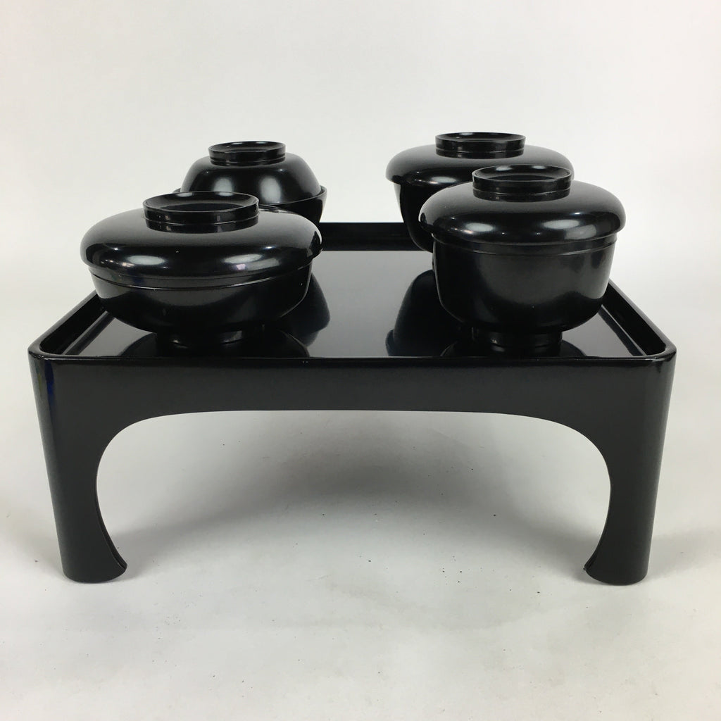 Japanese Wooden Legged Tray Lacquered Table Lidded Bowls Set Veg Ozen UR678