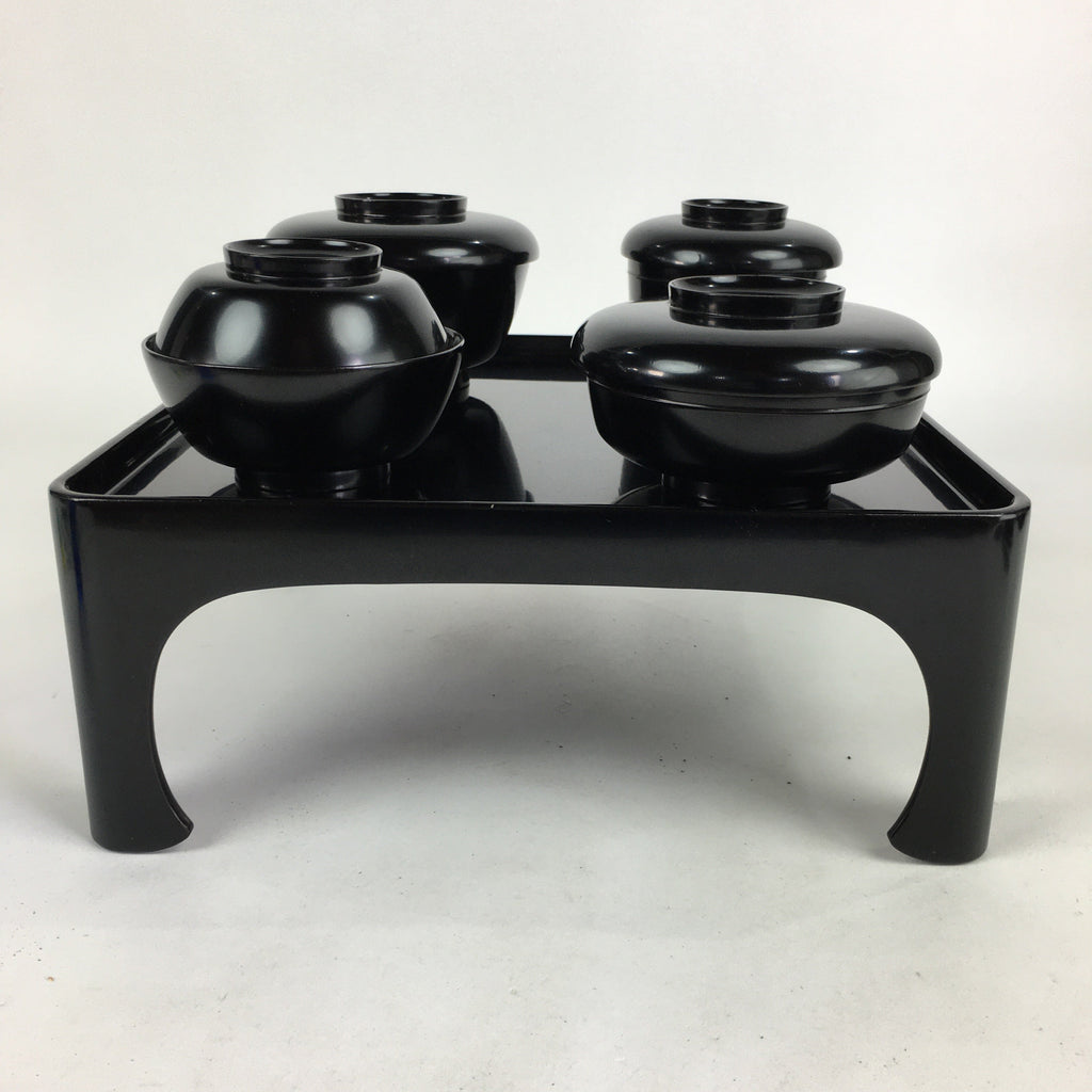 Japanese Wooden Legged Tray Lacquered Table Lidded Bowls Set Veg Ozen UR678