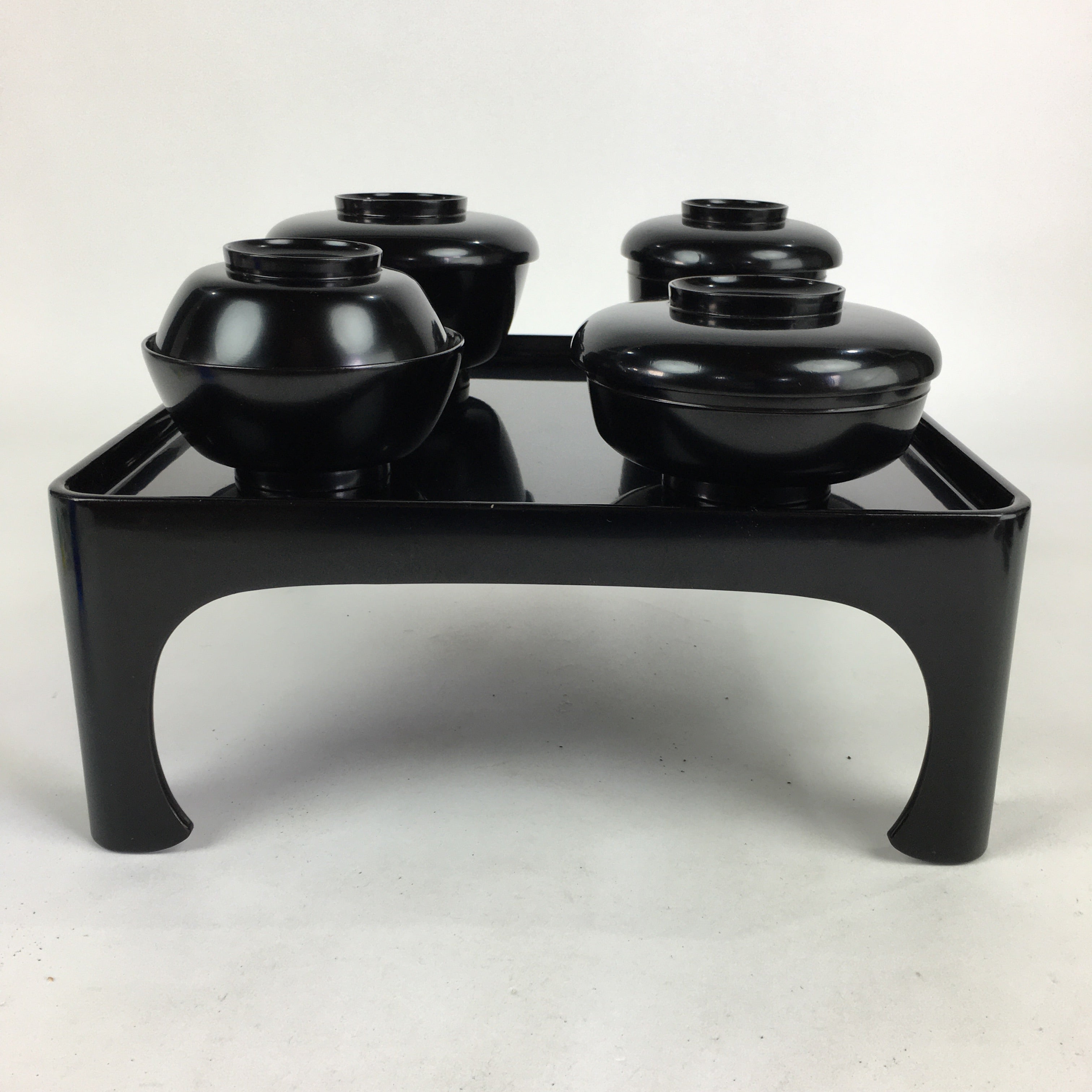Japanese Wooden Legged Tray Lacquered Table Lidded Bowls Set Veg Ozen UR678