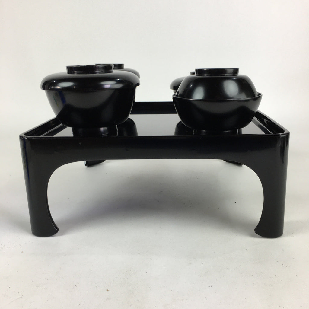 Japanese Wooden Legged Tray Lacquered Table Lidded Bowls Set Veg Ozen UR678