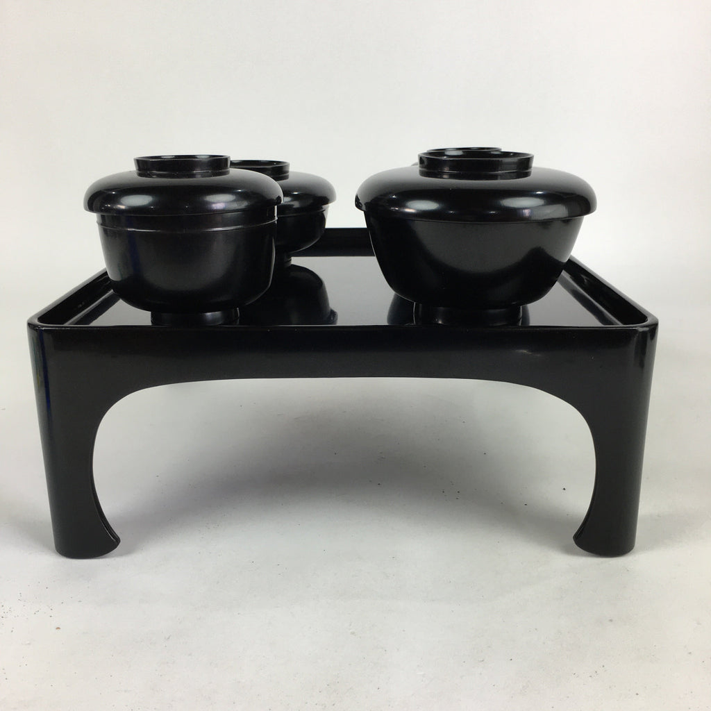 Japanese Wooden Legged Tray Lacquered Table Lidded Bowls Set Veg Ozen UR678