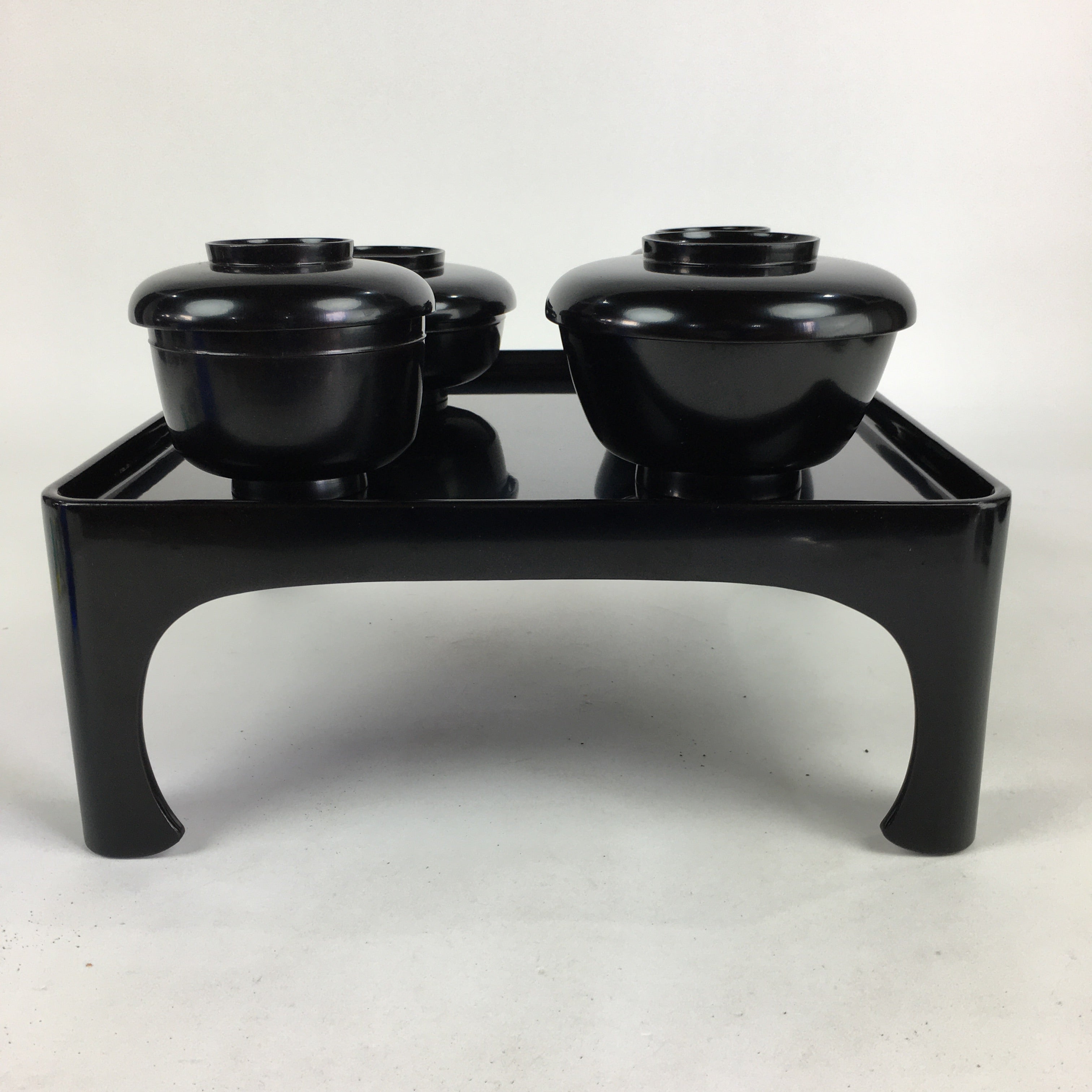 Japanese Wooden Legged Tray Lacquered Table Lidded Bowls Set Veg Ozen UR678