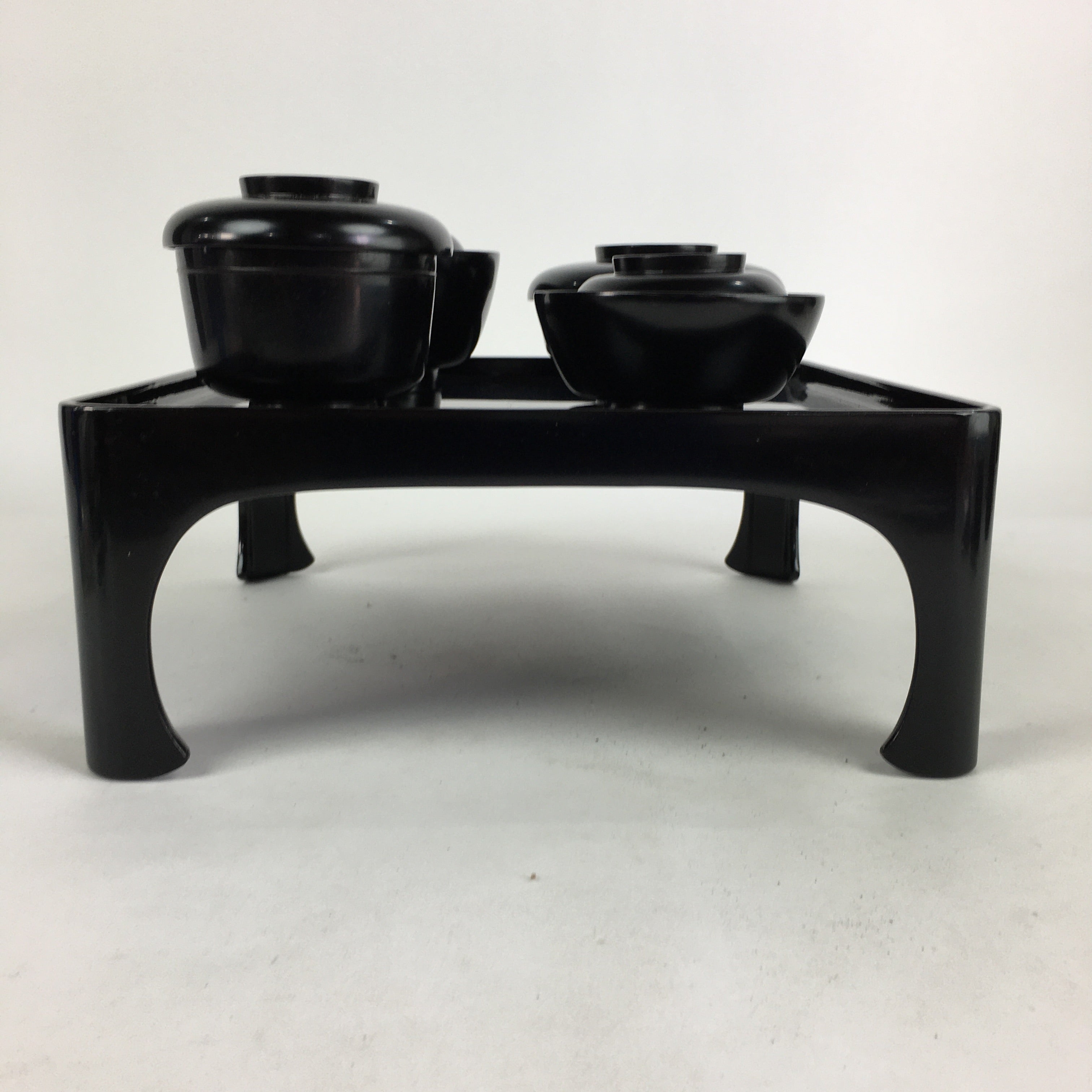 Japanese Wooden Legged Tray Lacquered Table Lidded Bowls Set Veg Ozen UR679