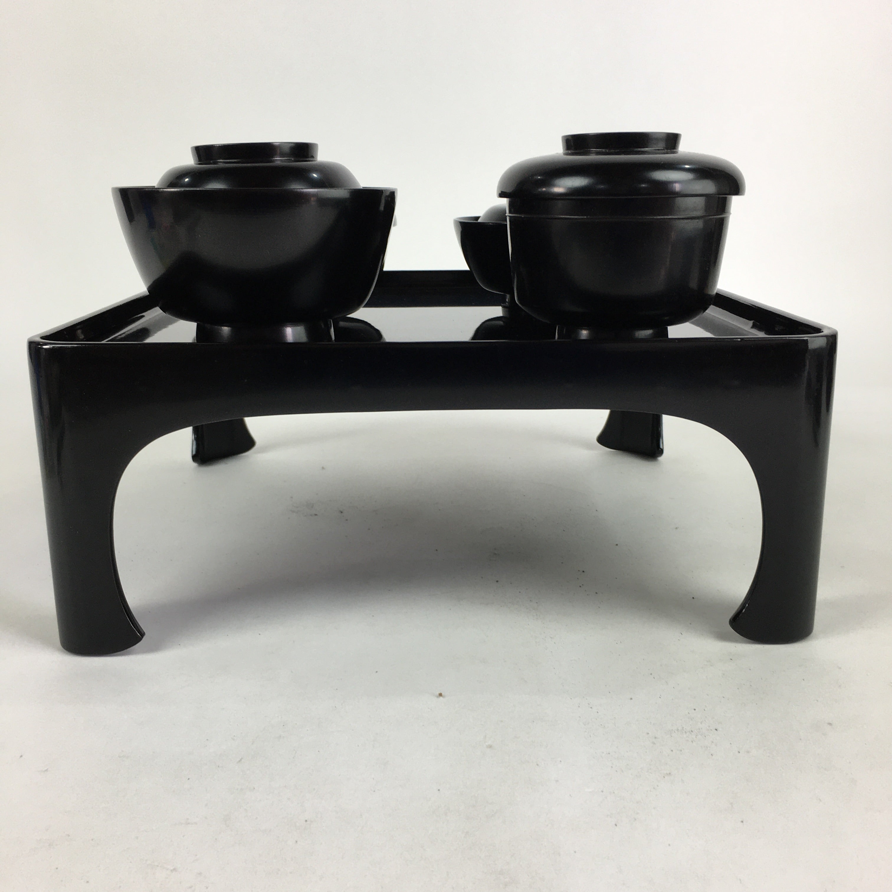 Japanese Wooden Legged Tray Lacquered Table Lidded Bowls Set Veg Ozen UR679