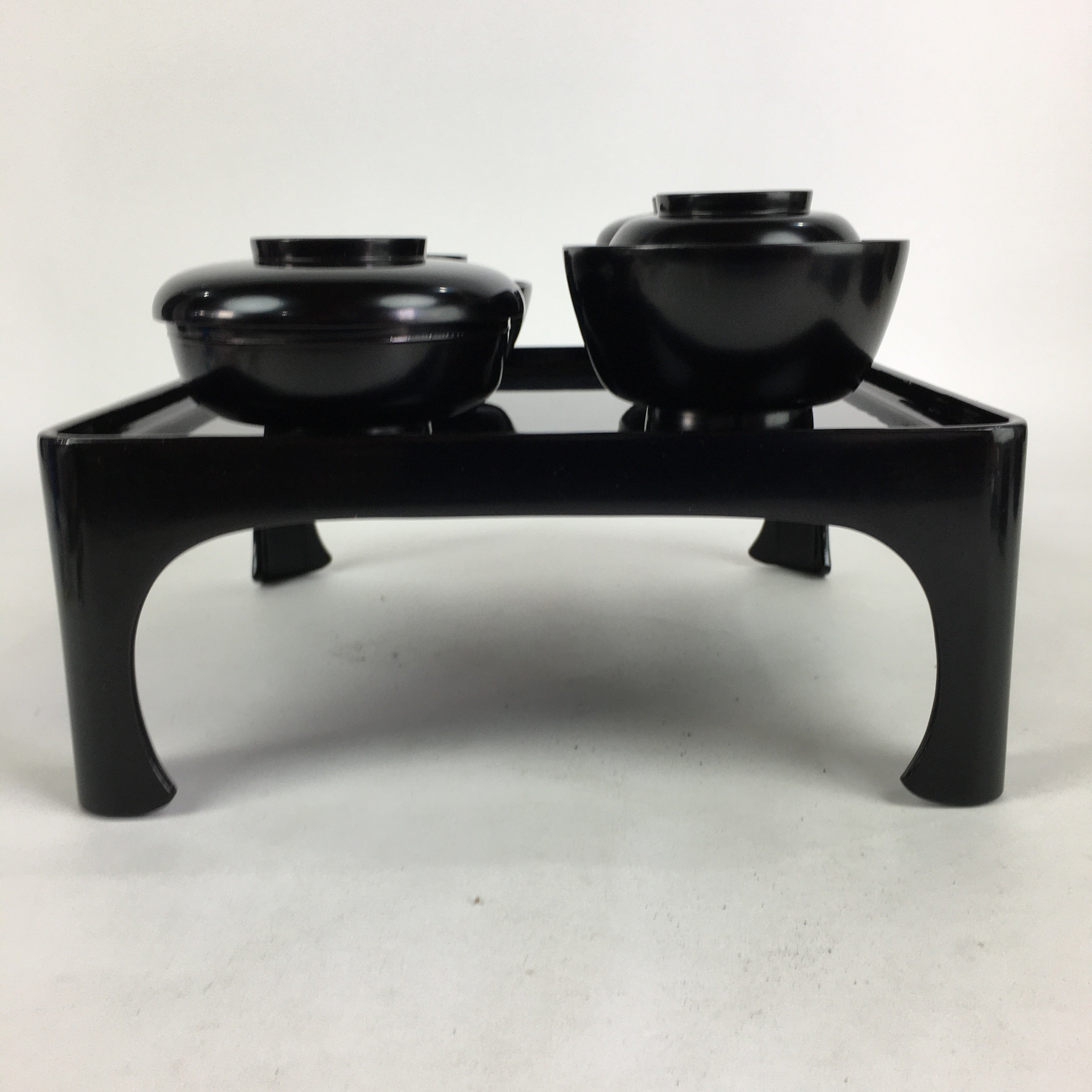 Japanese Wooden Legged Tray Lacquered Table Lidded Bowls Set Veg Ozen UR679
