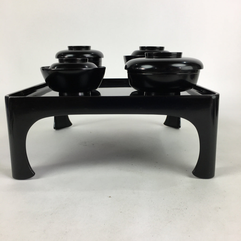 Japanese Wooden Legged Tray Lacquered Table Lidded Bowls Set Veg Ozen UR679