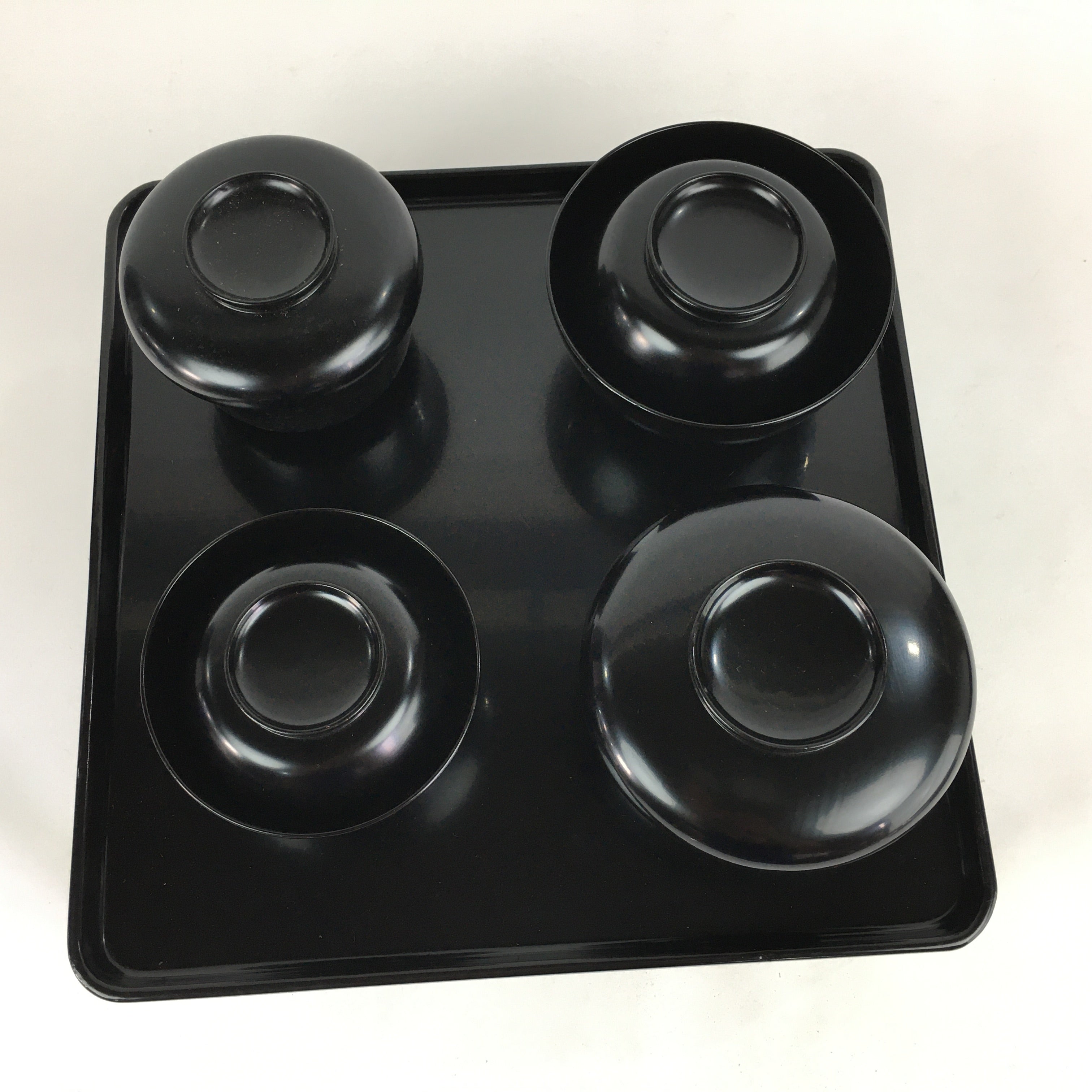 Japanese Wooden Legged Tray Lacquered Table Lidded Bowls Set Veg Ozen UR679