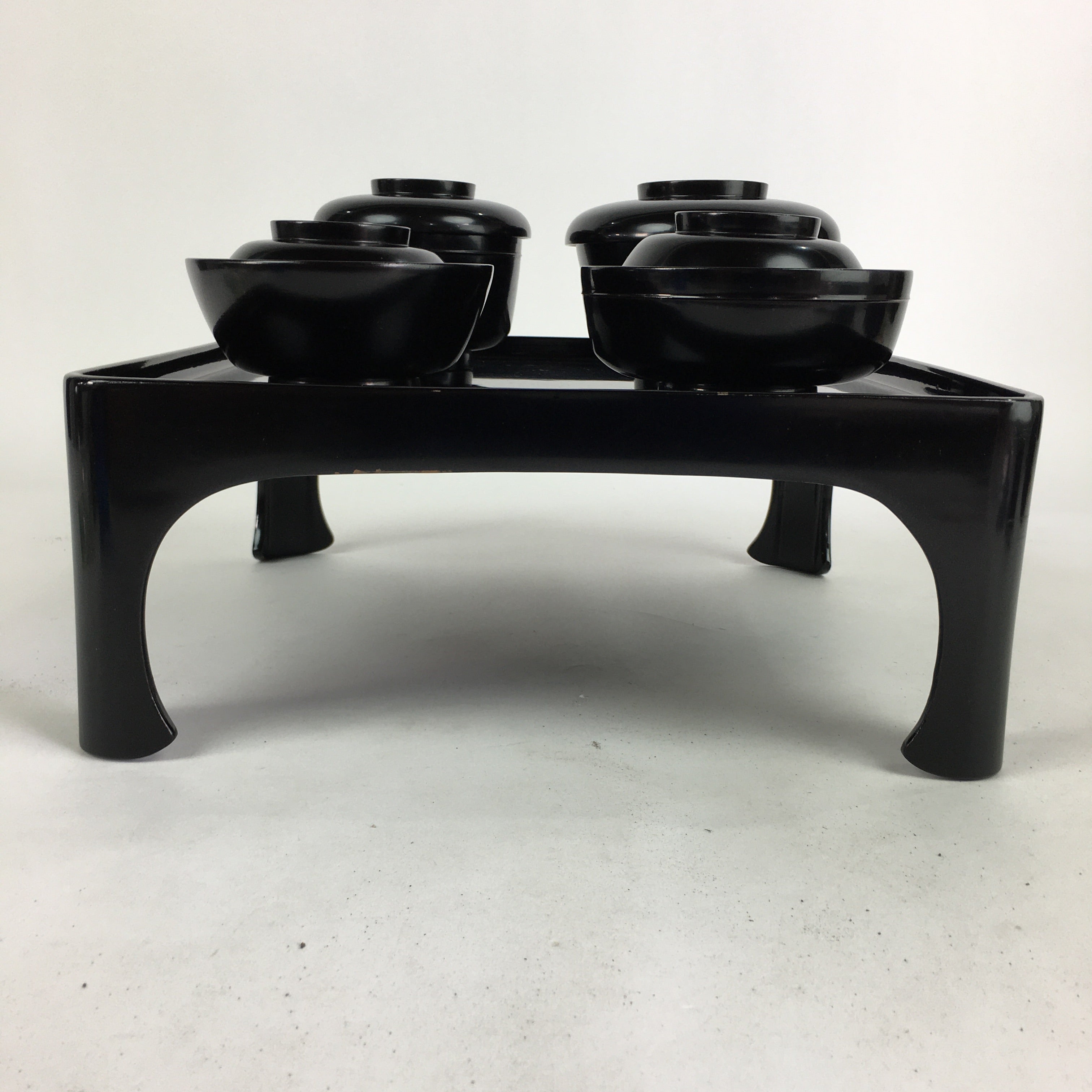 Japanese Wooden Legged Tray Lacquered Table Lidded Bowls Set Veg Ozen UR680