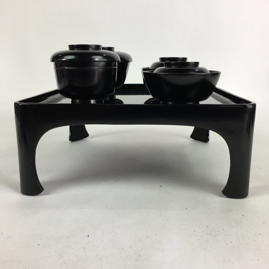 Japanese Wooden Legged Tray Lacquered Table Lidded Bowls Set Veg Ozen UR680