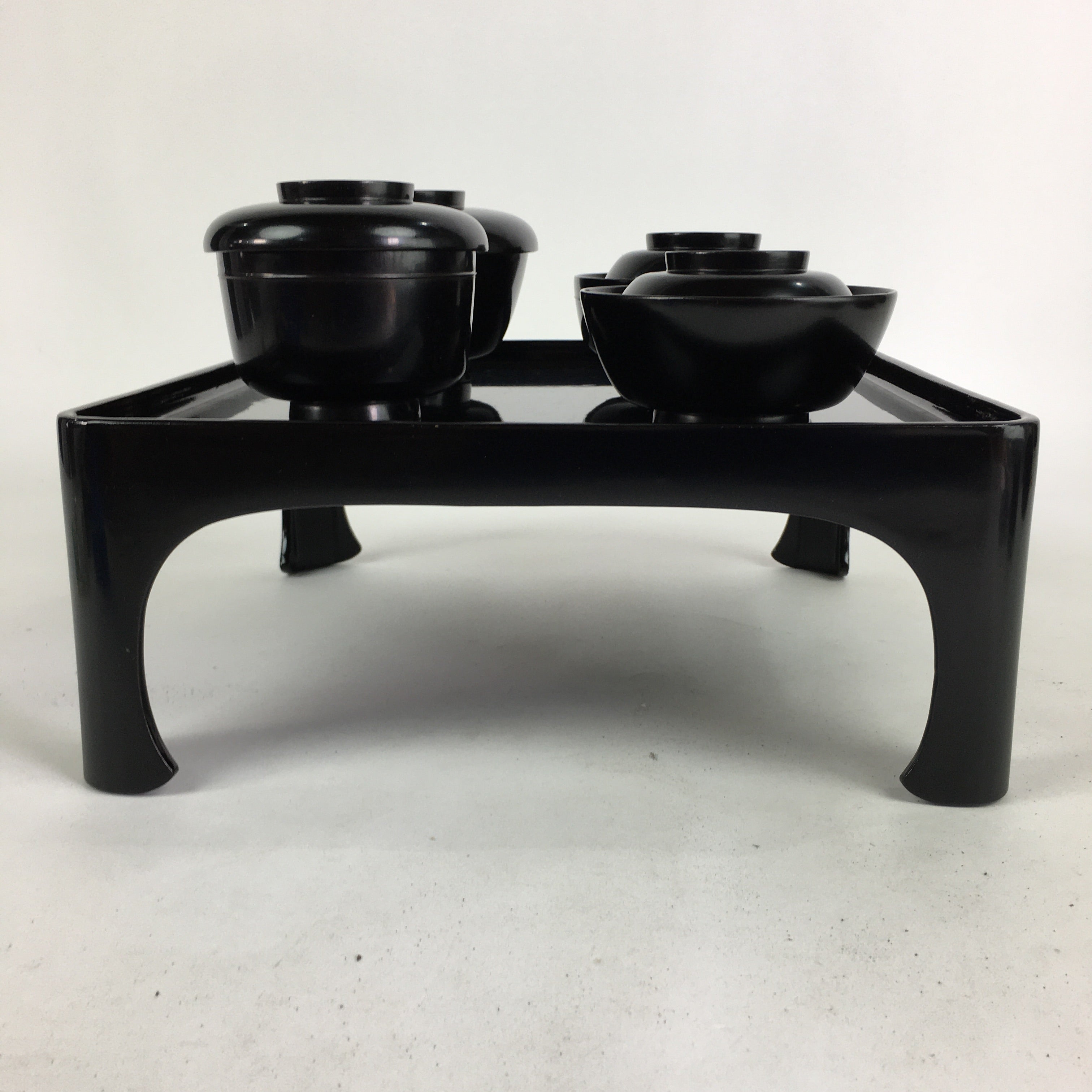 Japanese Wooden Legged Tray Lacquered Table Lidded Bowls Set Veg Ozen UR680