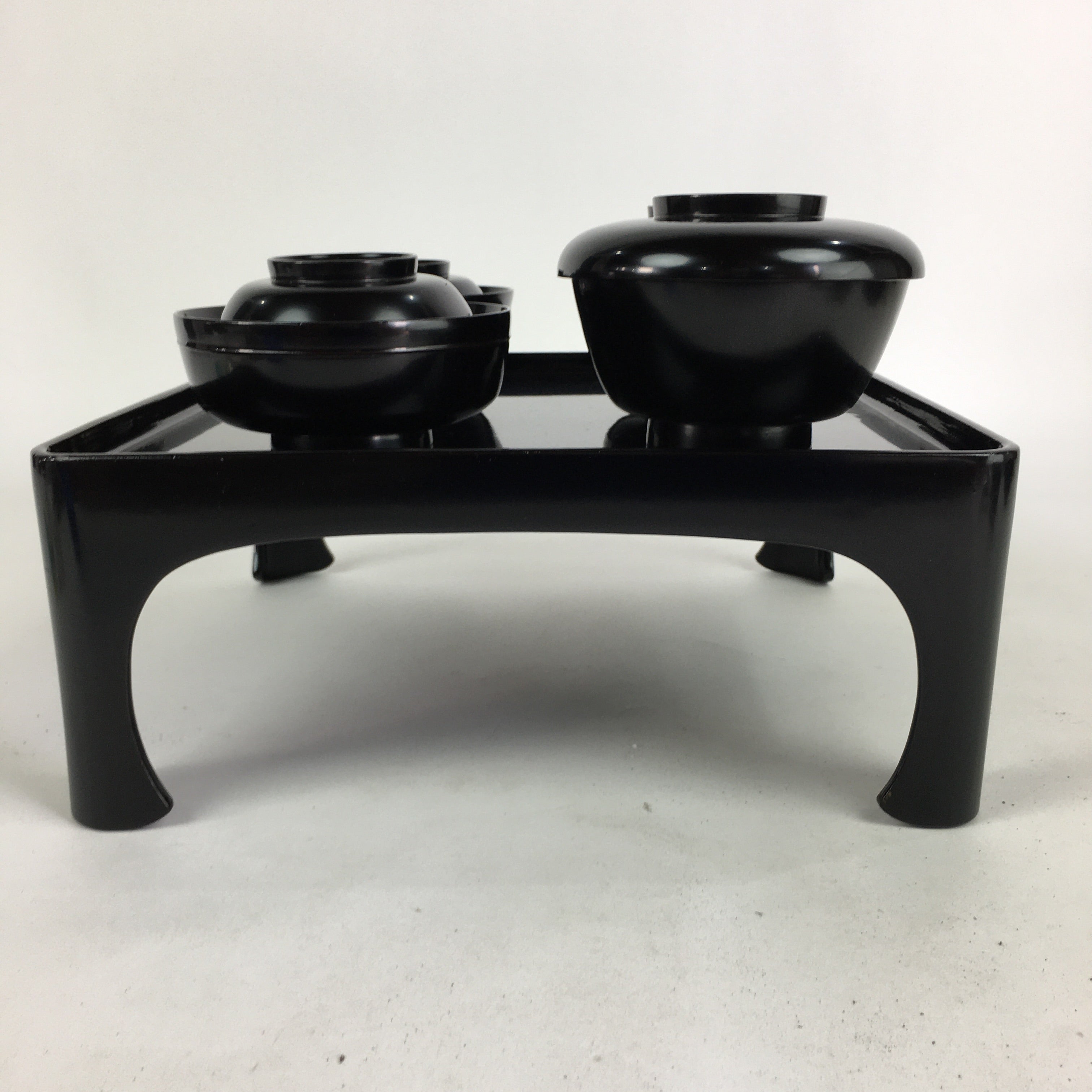 Japanese Wooden Legged Tray Lacquered Table Lidded Bowls Set Veg Ozen UR680