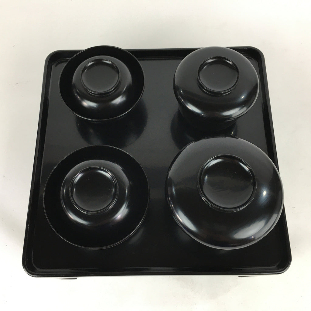 Japanese Wooden Legged Tray Lacquered Table Lidded Bowls Set Veg Ozen UR680