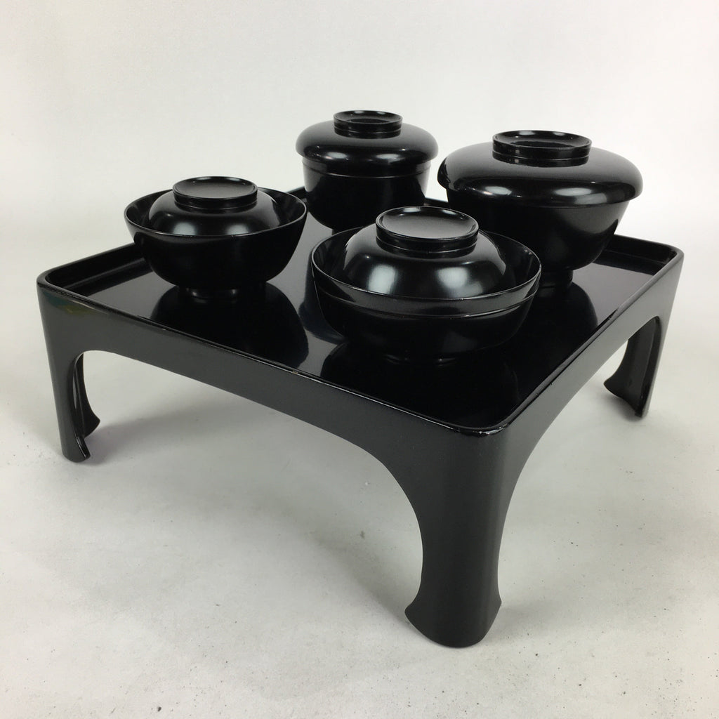 Japanese Wooden Legged Tray Lacquered Table Lidded Bowls Set Veg Ozen UR680