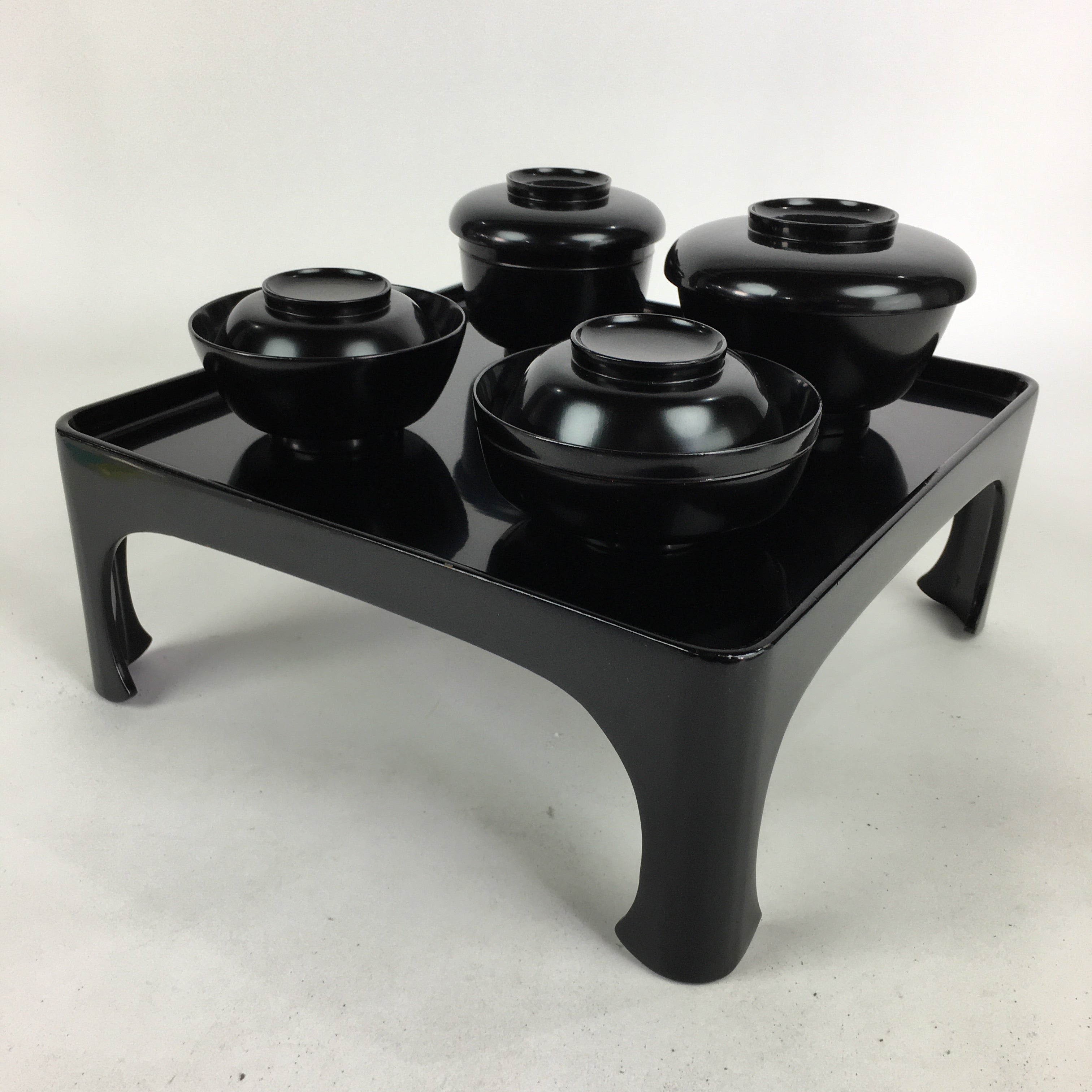 Japanese Wooden Legged Tray Lacquered Table Lidded Bowls Set Veg Ozen UR680