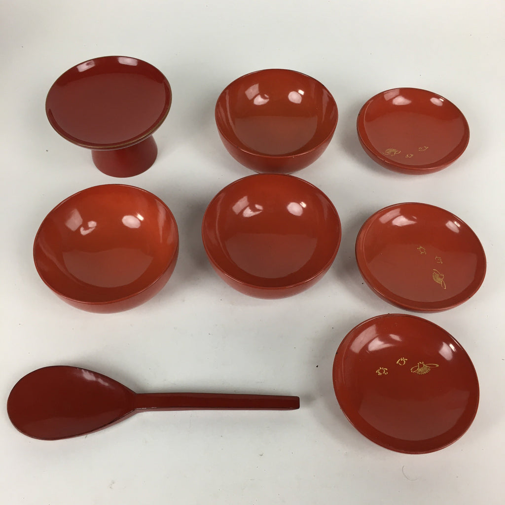 Japanese Wooden Legged Tray Lacquered Table Lidded Bowls Set Vtg Ozen UR626