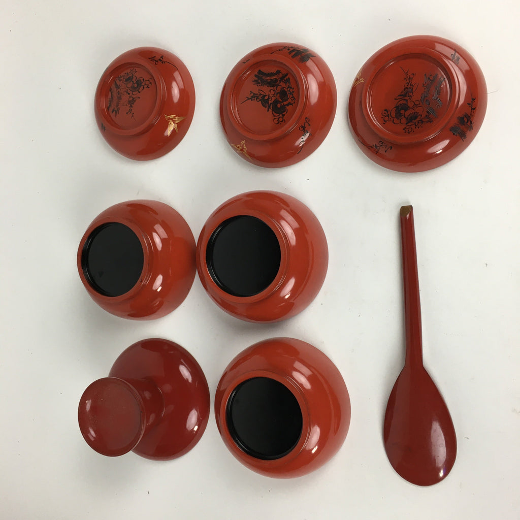 Japanese Wooden Legged Tray Lacquered Table Lidded Bowls Set Vtg Ozen UR626