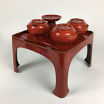Japanese Wooden Legged Tray Lacquered Table Lidded Bowls Set Vtg Ozen UR626