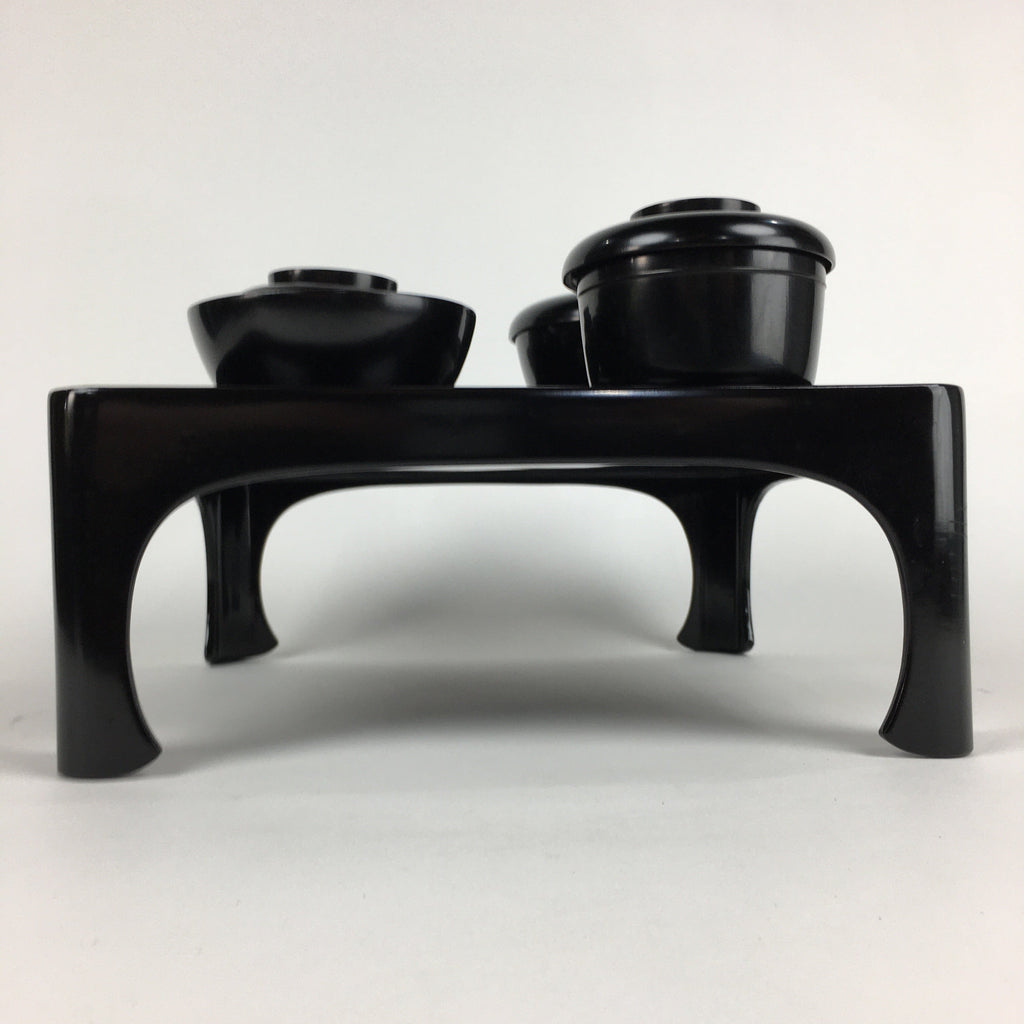 Japanese Wooden Legged Tray Lacquered Table Lidded Bowls Set Vtg Ozen UR719