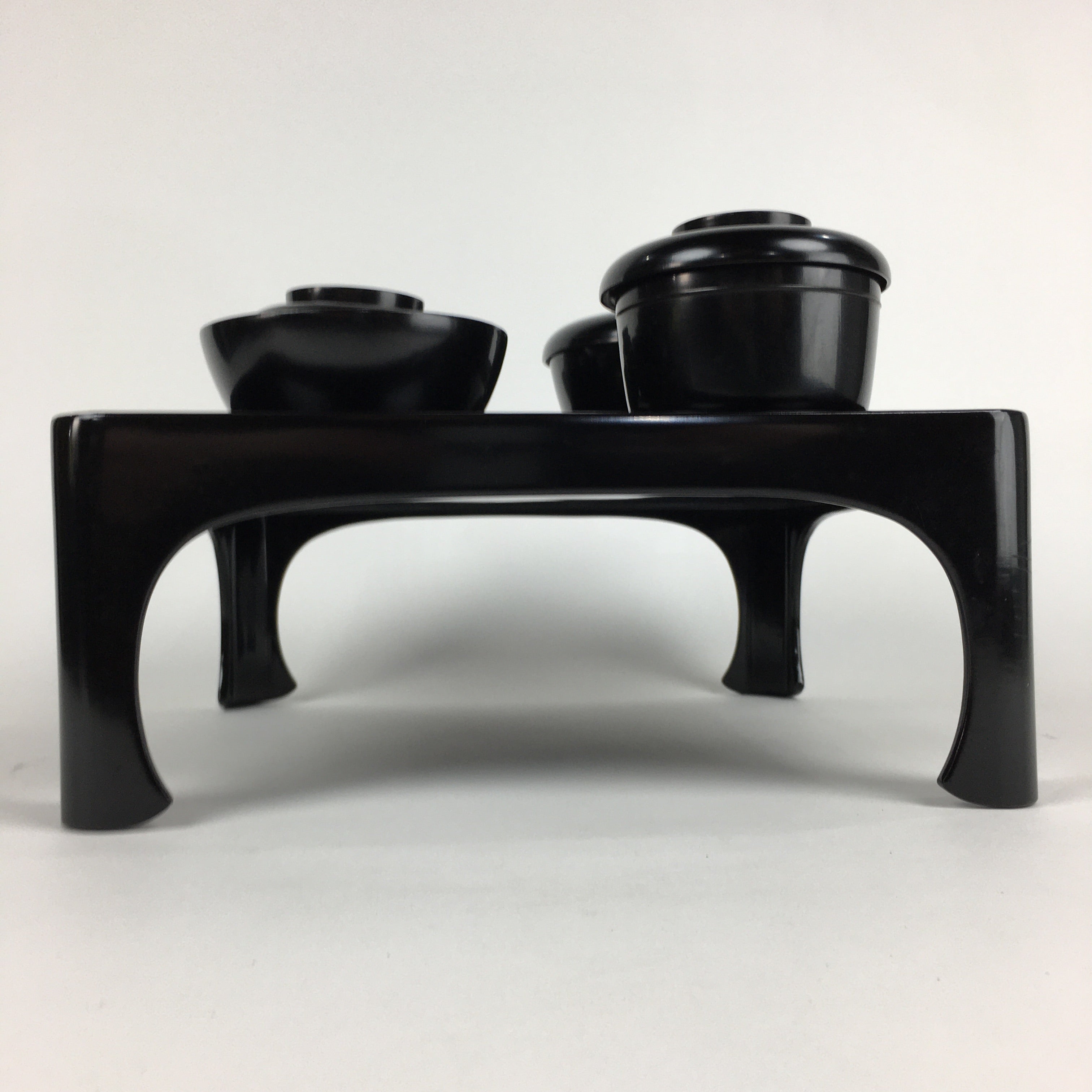 Japanese Wooden Legged Tray Lacquered Table Lidded Bowls Set Vtg Ozen UR719
