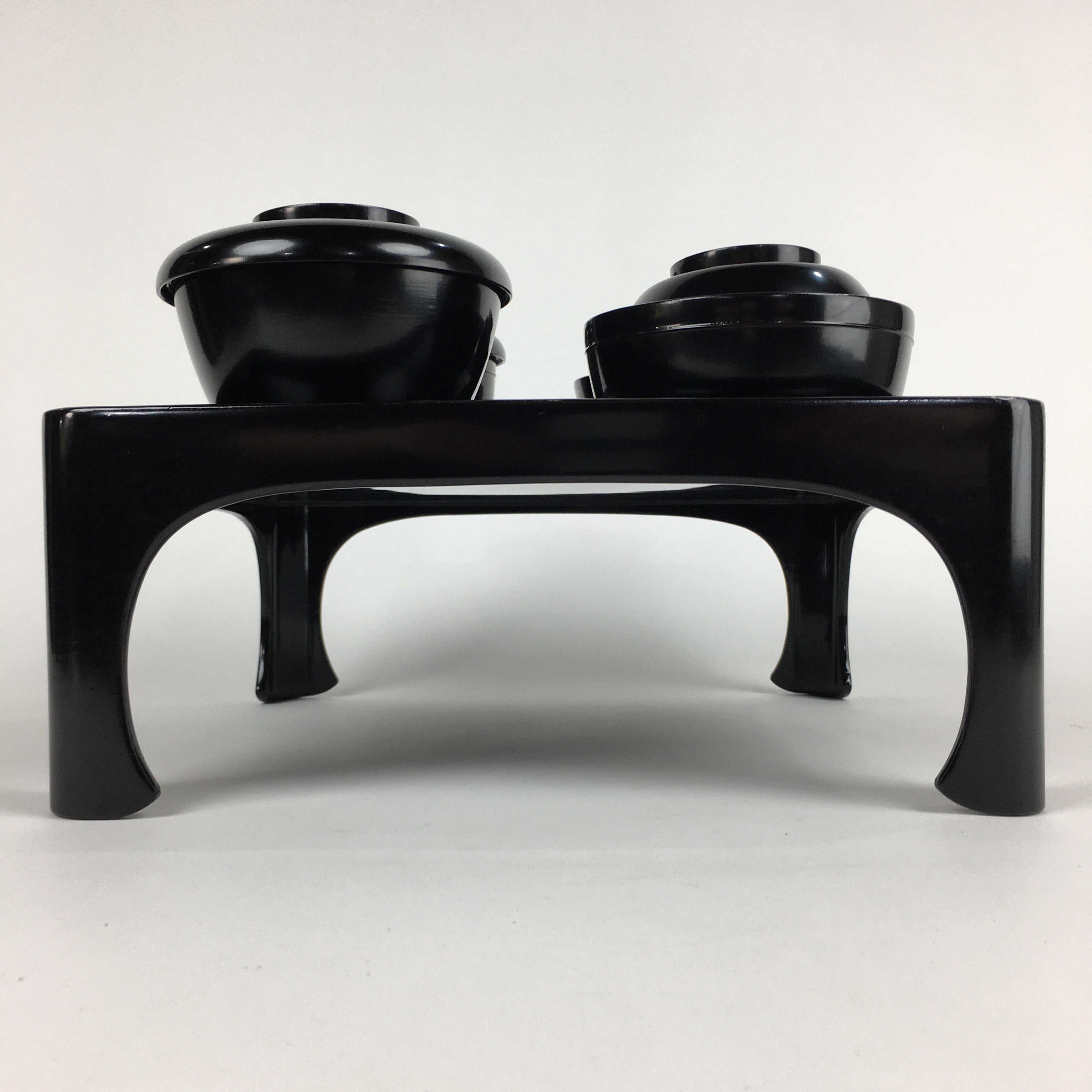 Japanese Wooden Legged Tray Lacquered Table Lidded Bowls Set Vtg Ozen UR719