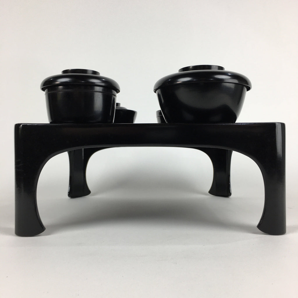 Japanese Wooden Legged Tray Lacquered Table Lidded Bowls Set Vtg Ozen UR719