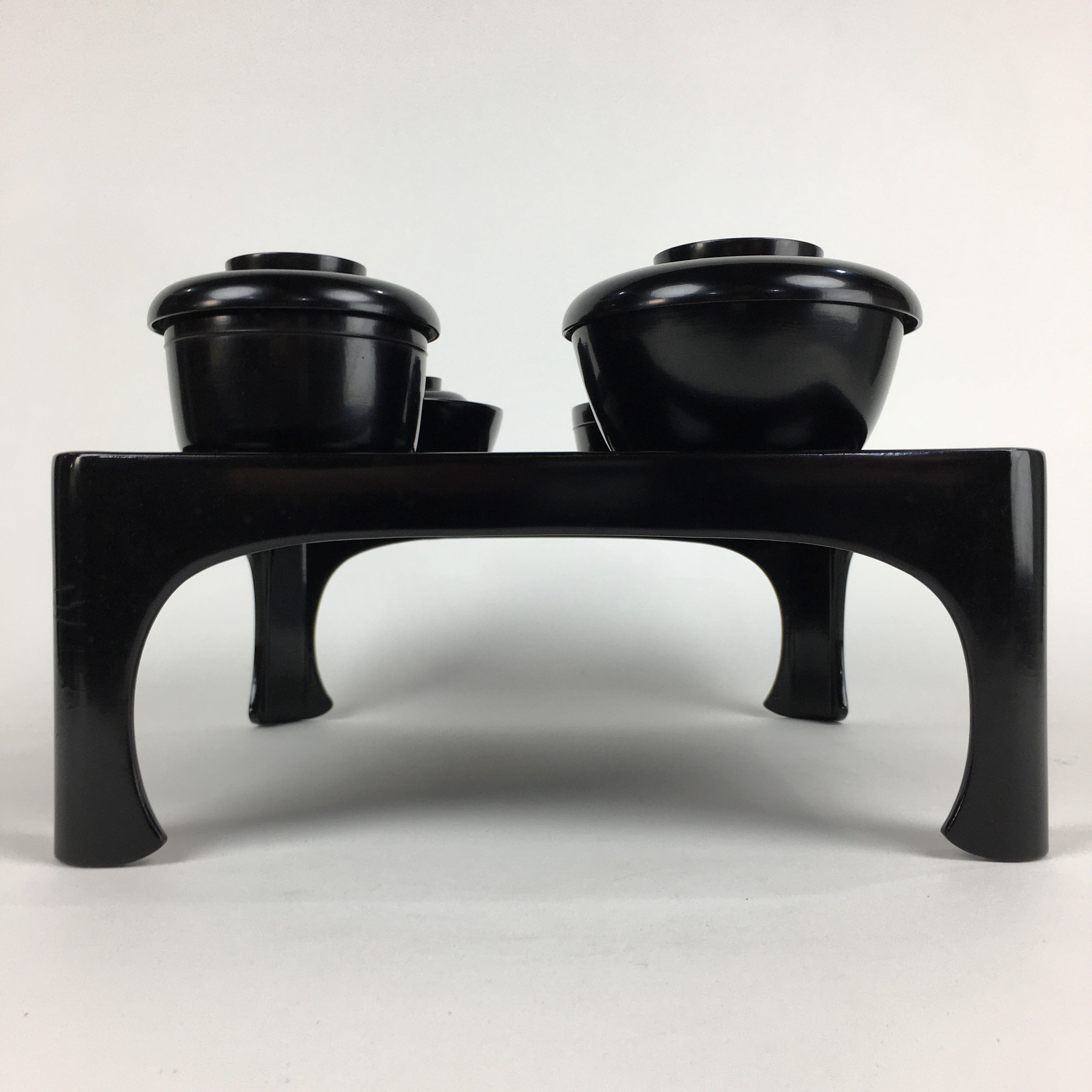 Japanese Wooden Legged Tray Lacquered Table Lidded Bowls Set Vtg Ozen UR719