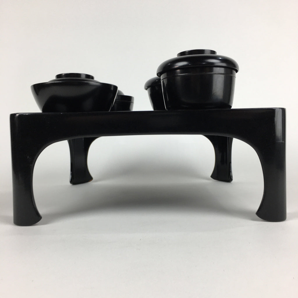 Japanese Wooden Legged Tray Lacquered Table Lidded Bowls Set Vtg Ozen UR724
