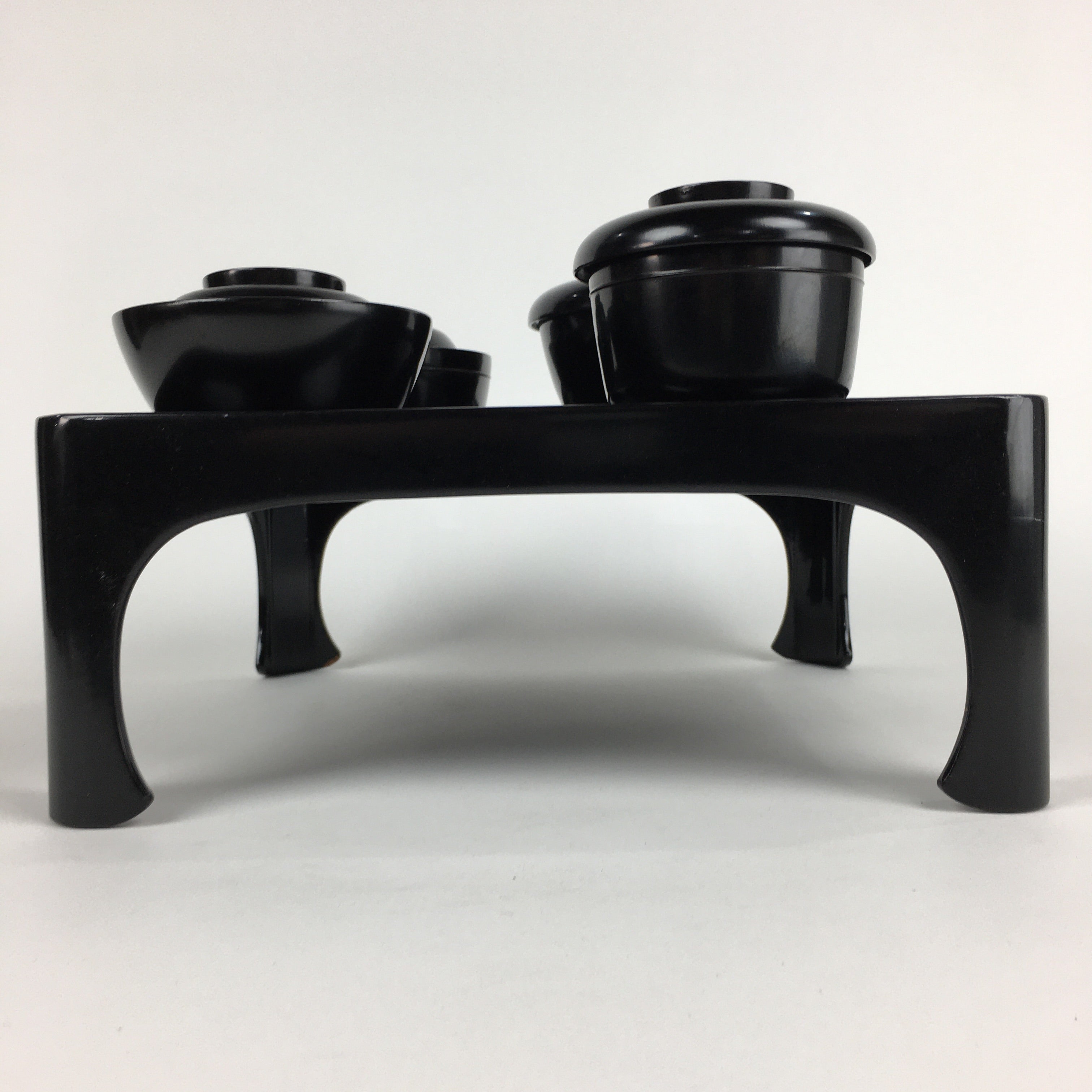 Japanese Wooden Legged Tray Lacquered Table Lidded Bowls Set Vtg Ozen UR724