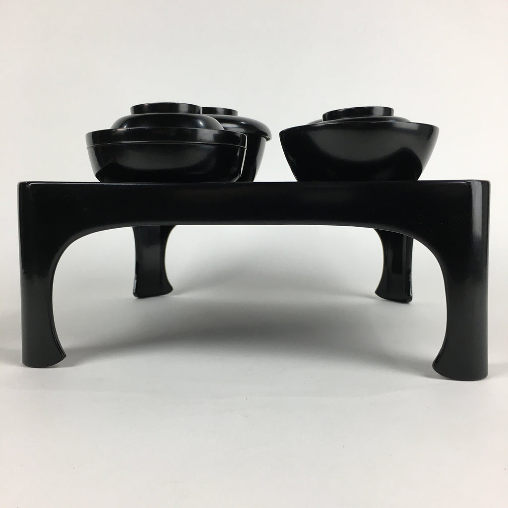 Japanese Wooden Legged Tray Lacquered Table Lidded Bowls Set Vtg Ozen UR724