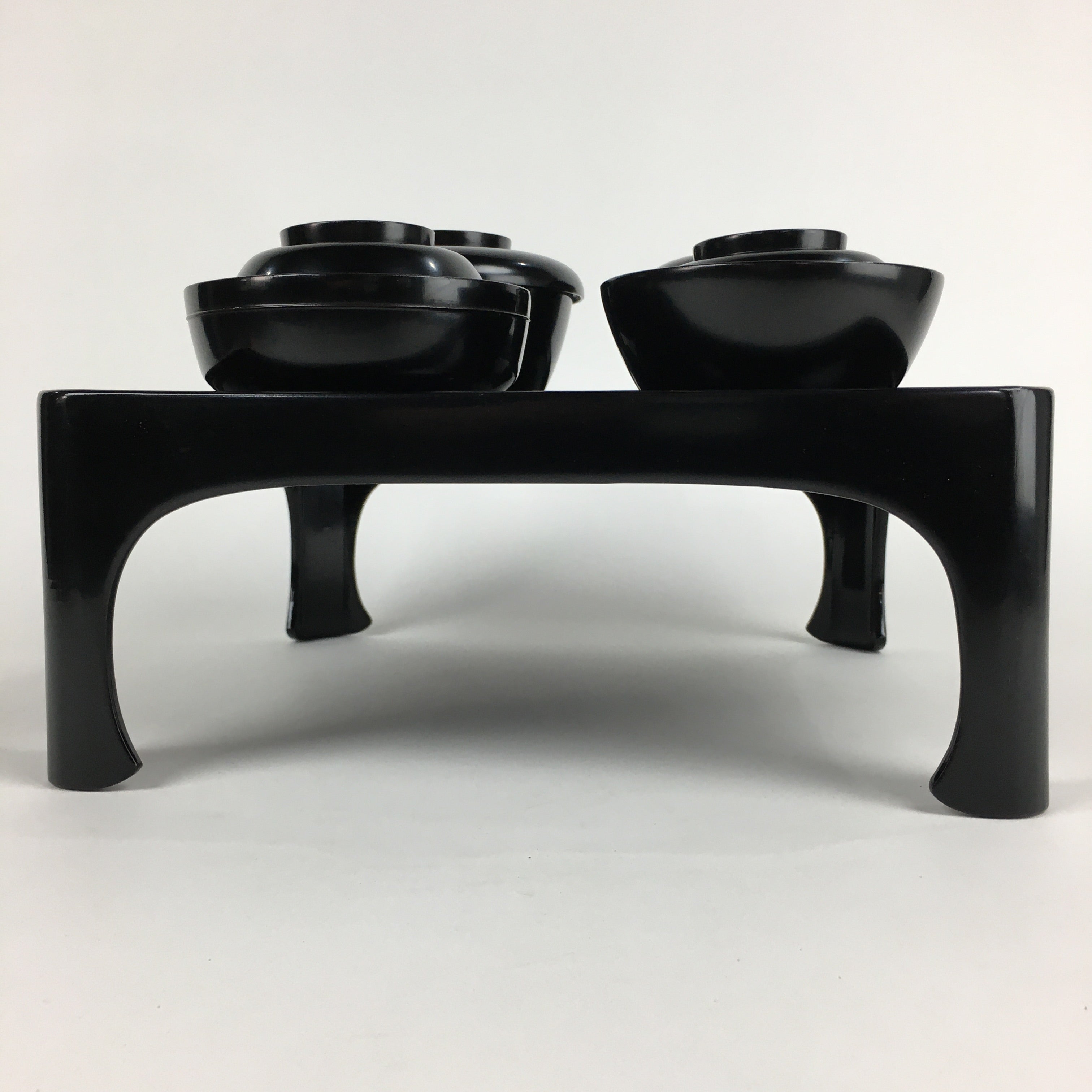 Japanese Wooden Legged Tray Lacquered Table Lidded Bowls Set Vtg Ozen UR724