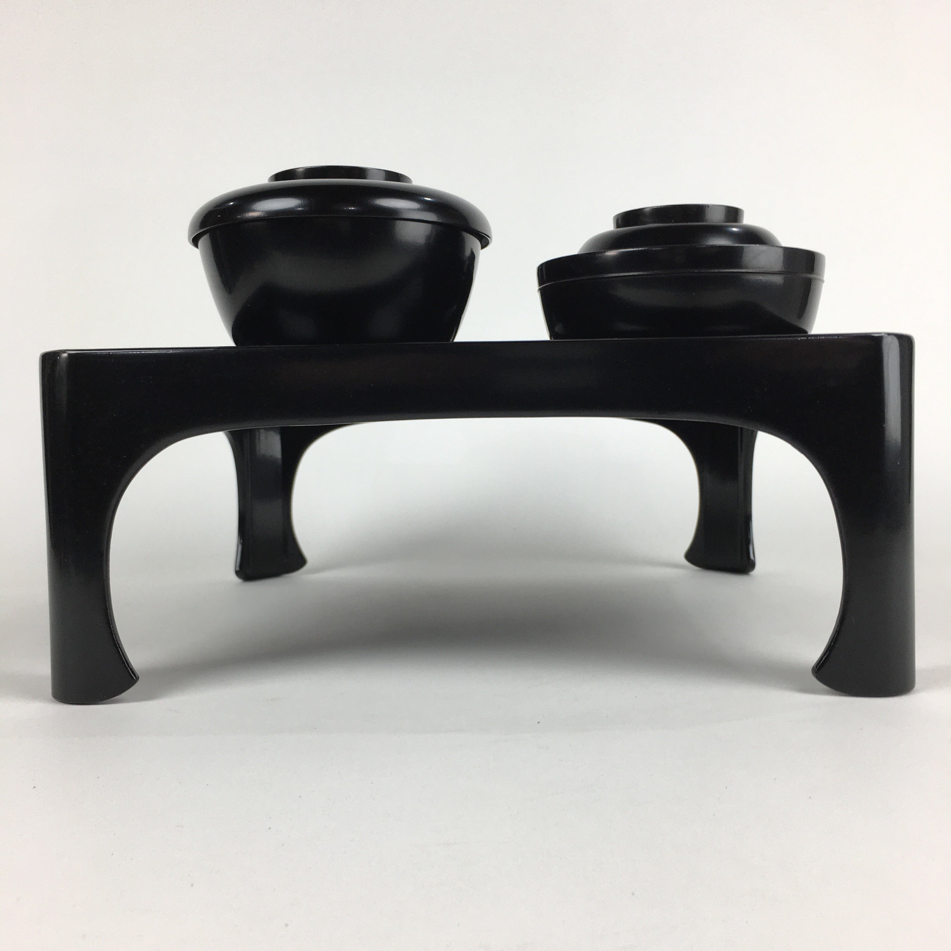 Japanese Wooden Legged Tray Lacquered Table Lidded Bowls Set Vtg Ozen UR724