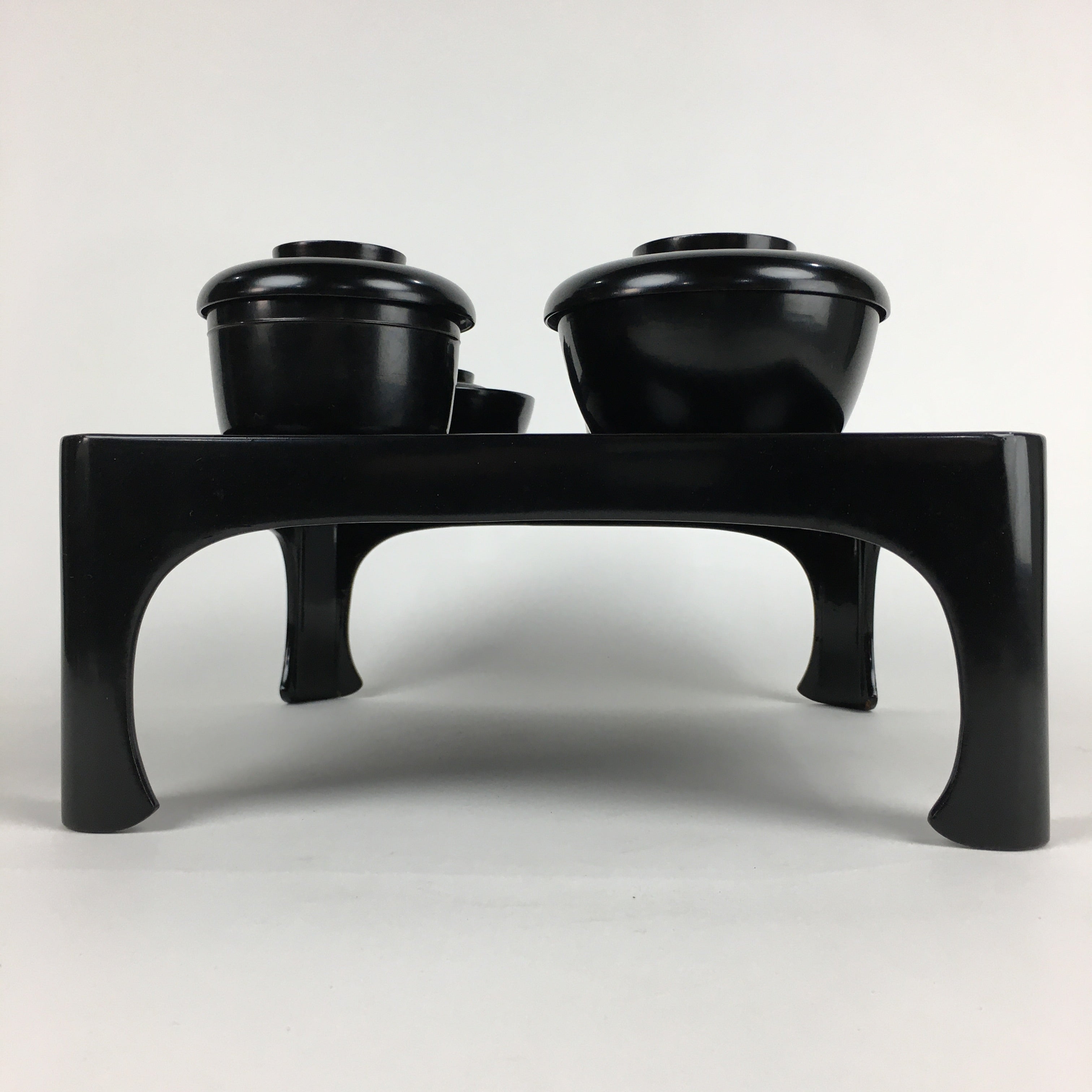 Japanese Wooden Legged Tray Lacquered Table Lidded Bowls Set Vtg Ozen UR724