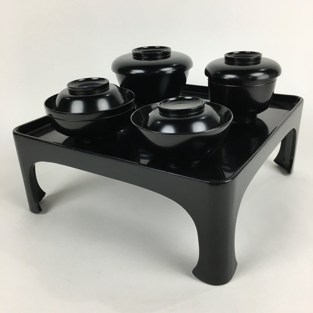 Japanese Wooden Legged Tray Lacquered Table Lidded Bowls Set Vtg Ozen UR724