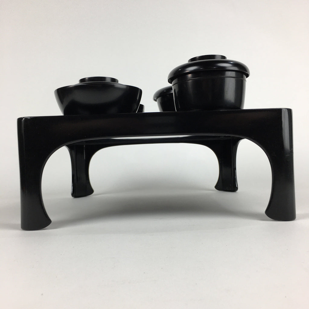 Japanese Wooden Legged Tray Lacquered Table Lidded Bowls Set Vtg Ozen UR727