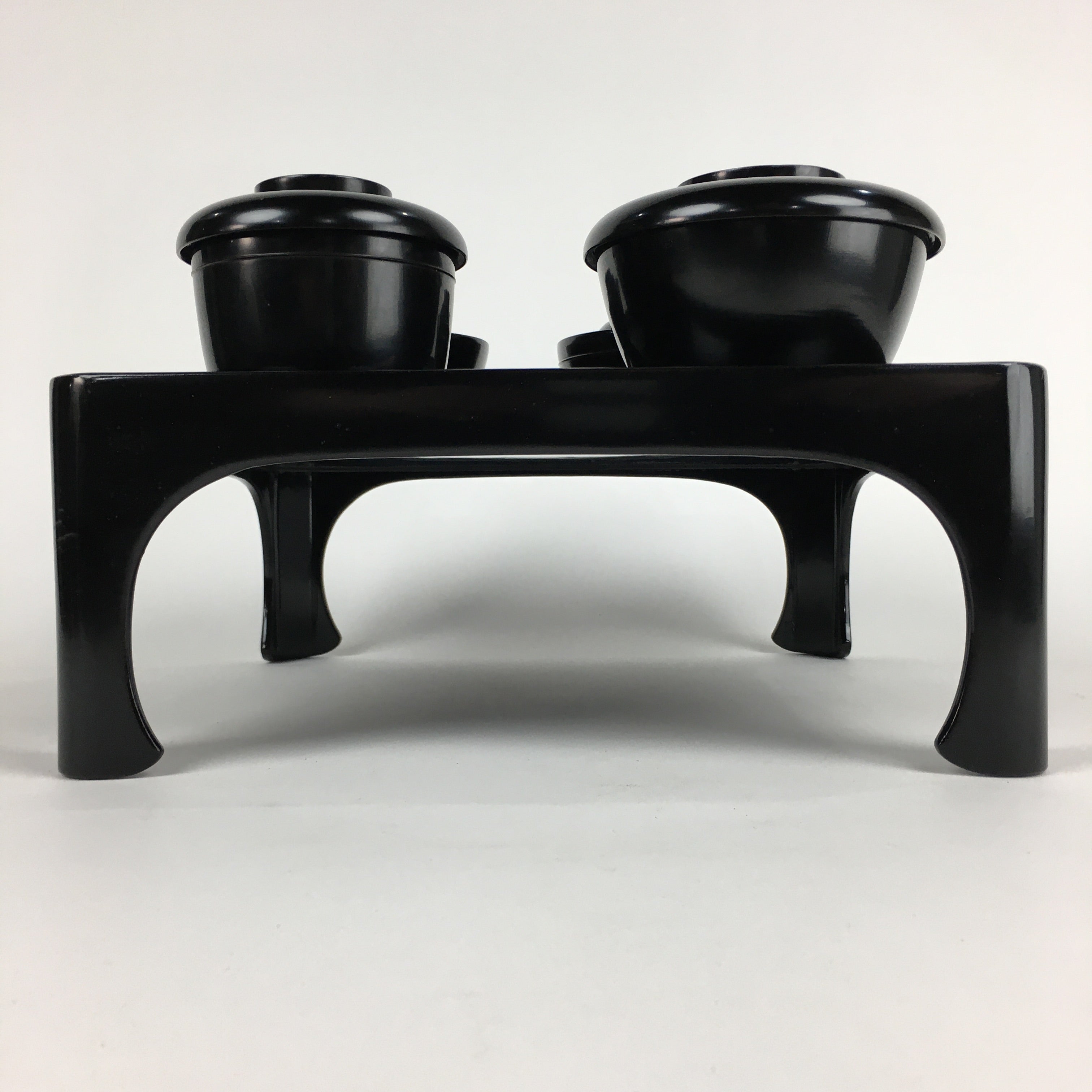Japanese Wooden Legged Tray Lacquered Table Lidded Bowls Set Vtg Ozen UR727